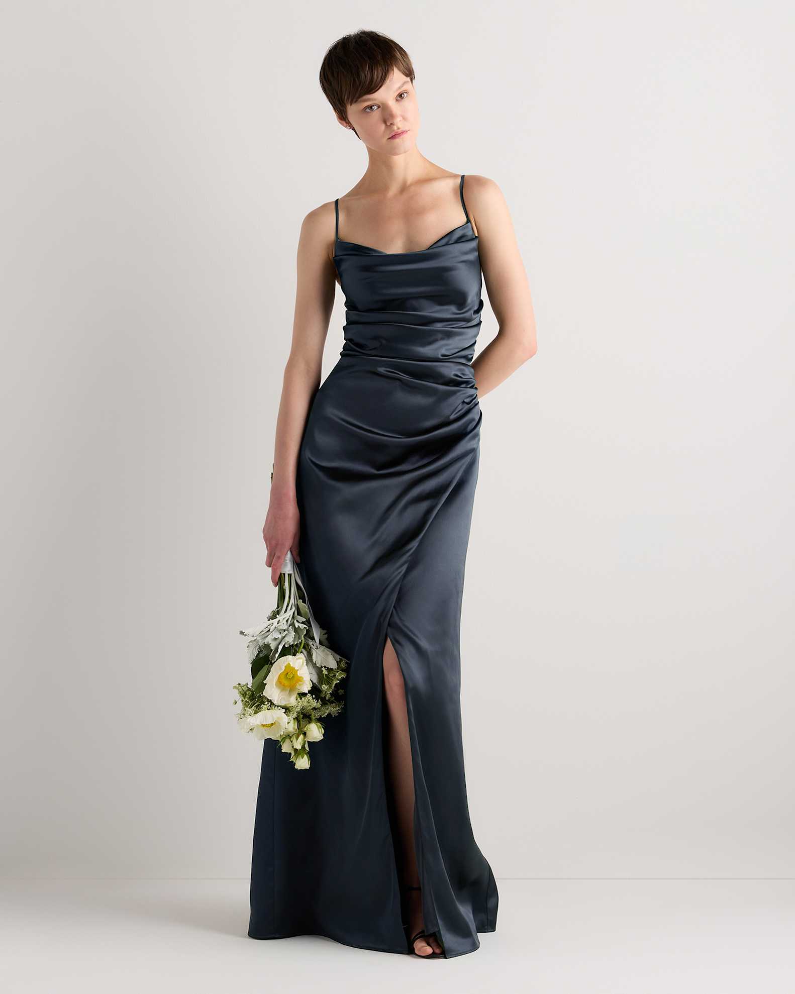 women satin dress Rihoas One-Shoulder Maxi with a Choker Neck and Ruched Detail, Wine Red / XL The soft billowy sleeves can be worn off Modest Women's Satin Dress 24559