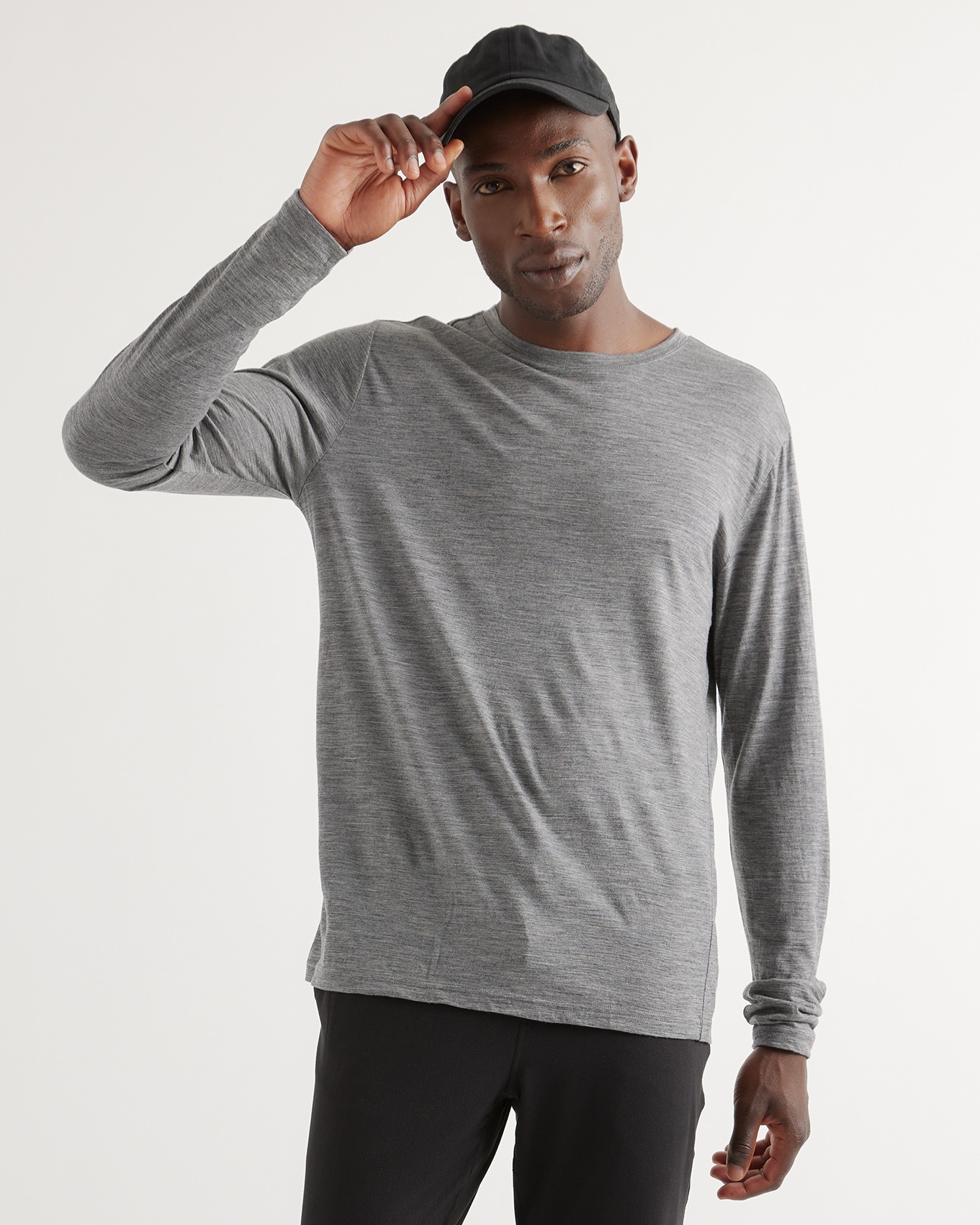 Heather Grey 100% Merino Wool All-Season Long Sleeve Base Layer Tee