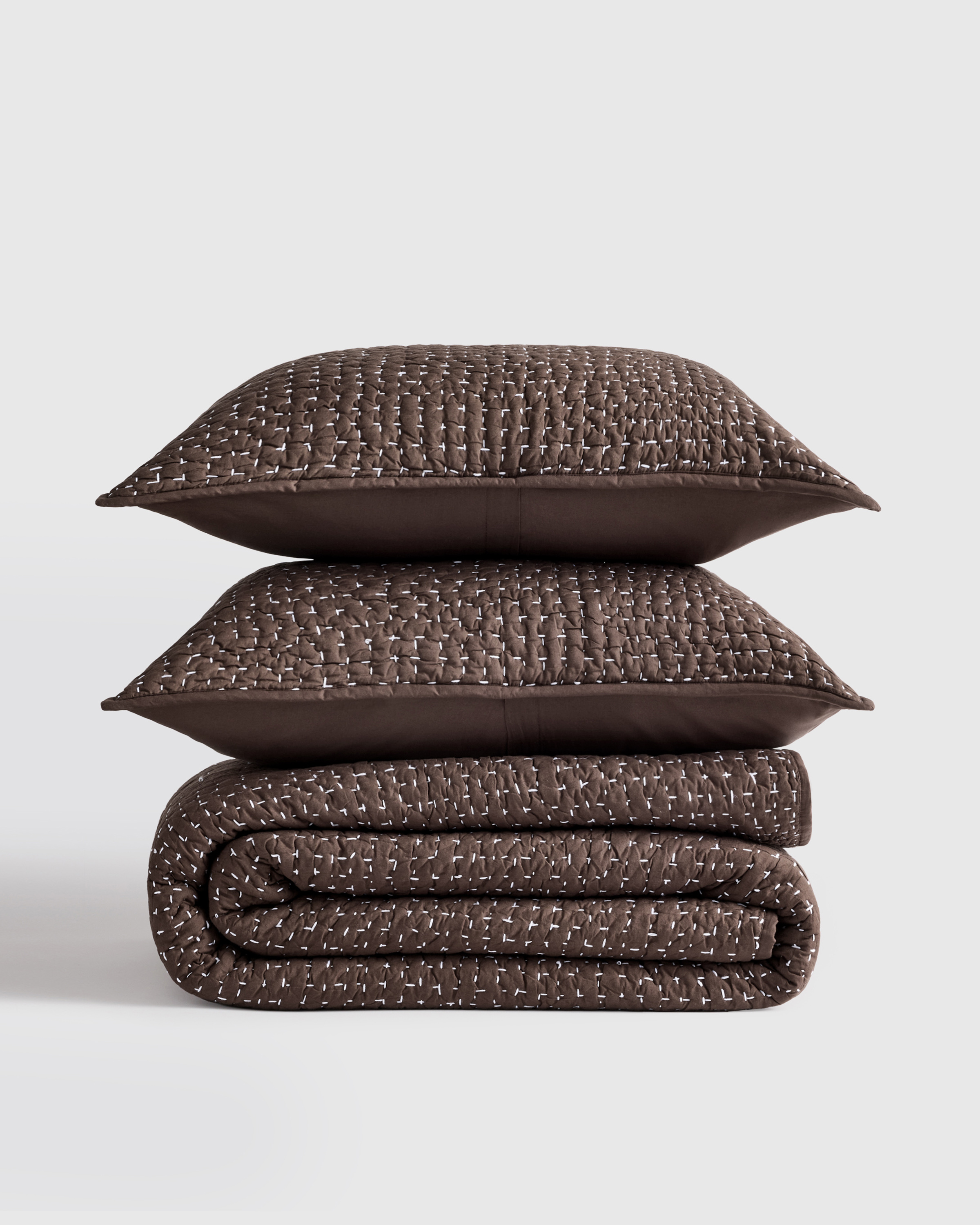 Espresso Organic Cotton Hand Stitched Quilt Set