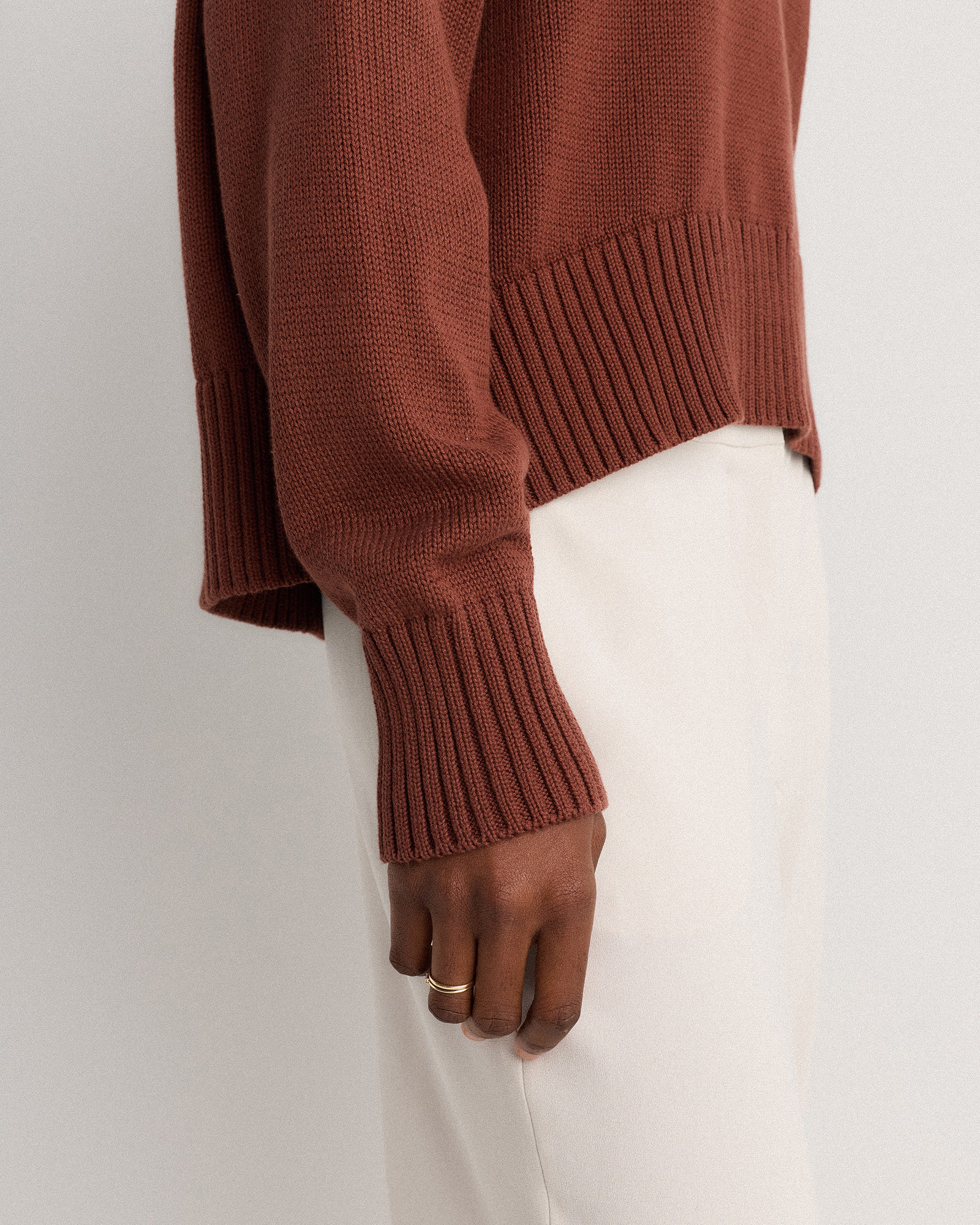100% Organic Cotton Boyfriend Crew Sweater in Redwood Brown