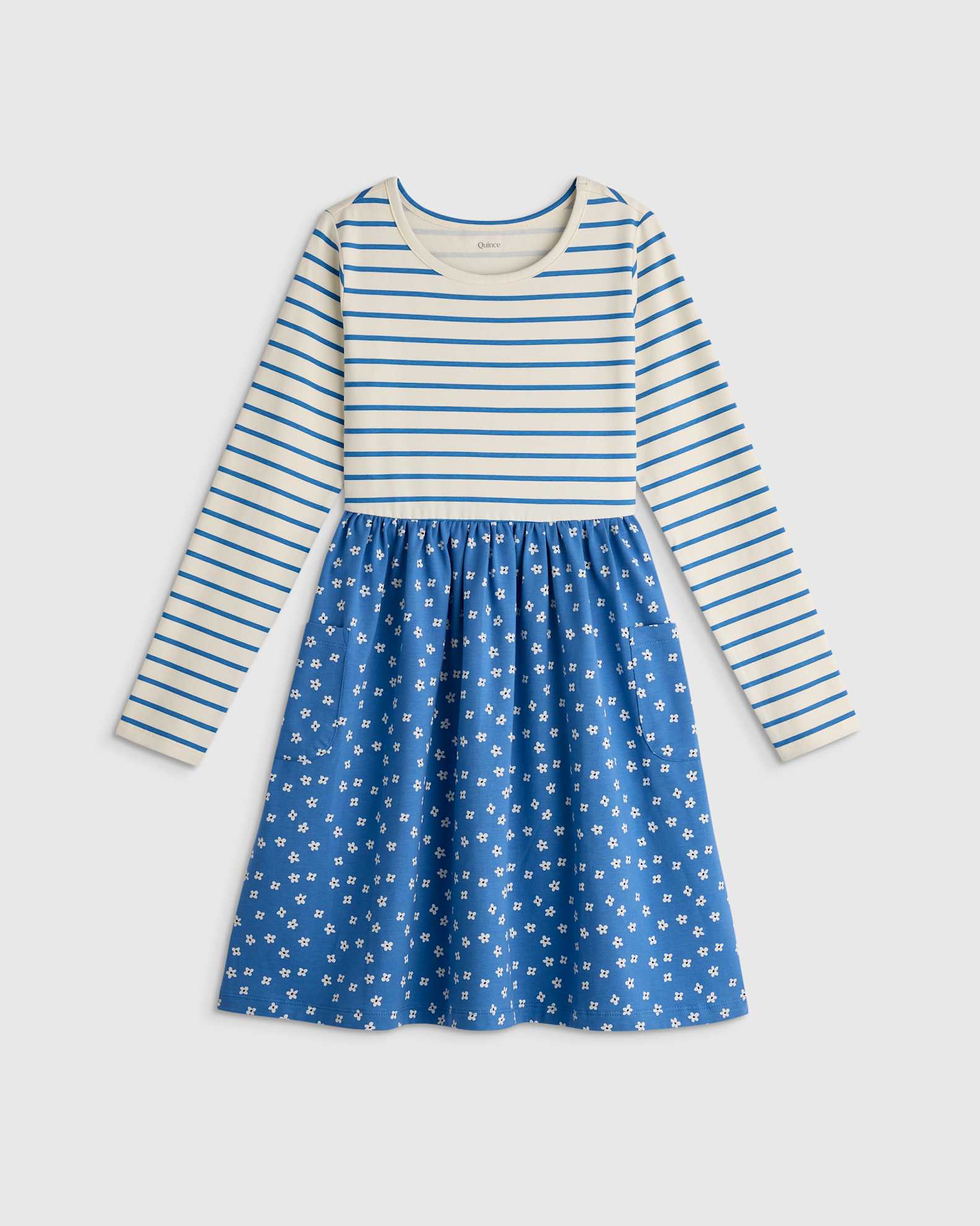 Long Sleeve Fit and Flare Pocket Dress in Grey Ditsy Floral, Size 7, Organic Cotton by Quince - Kid's Long Sleeve Fit and Flare Pocket Dress in Grey Ditsy Floral, Size 7, Organic Cotton by Quince - Kid's