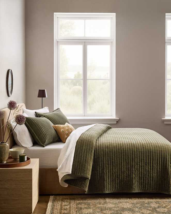 Moss Cotton Velvet Horizontal Channel Quilt Set