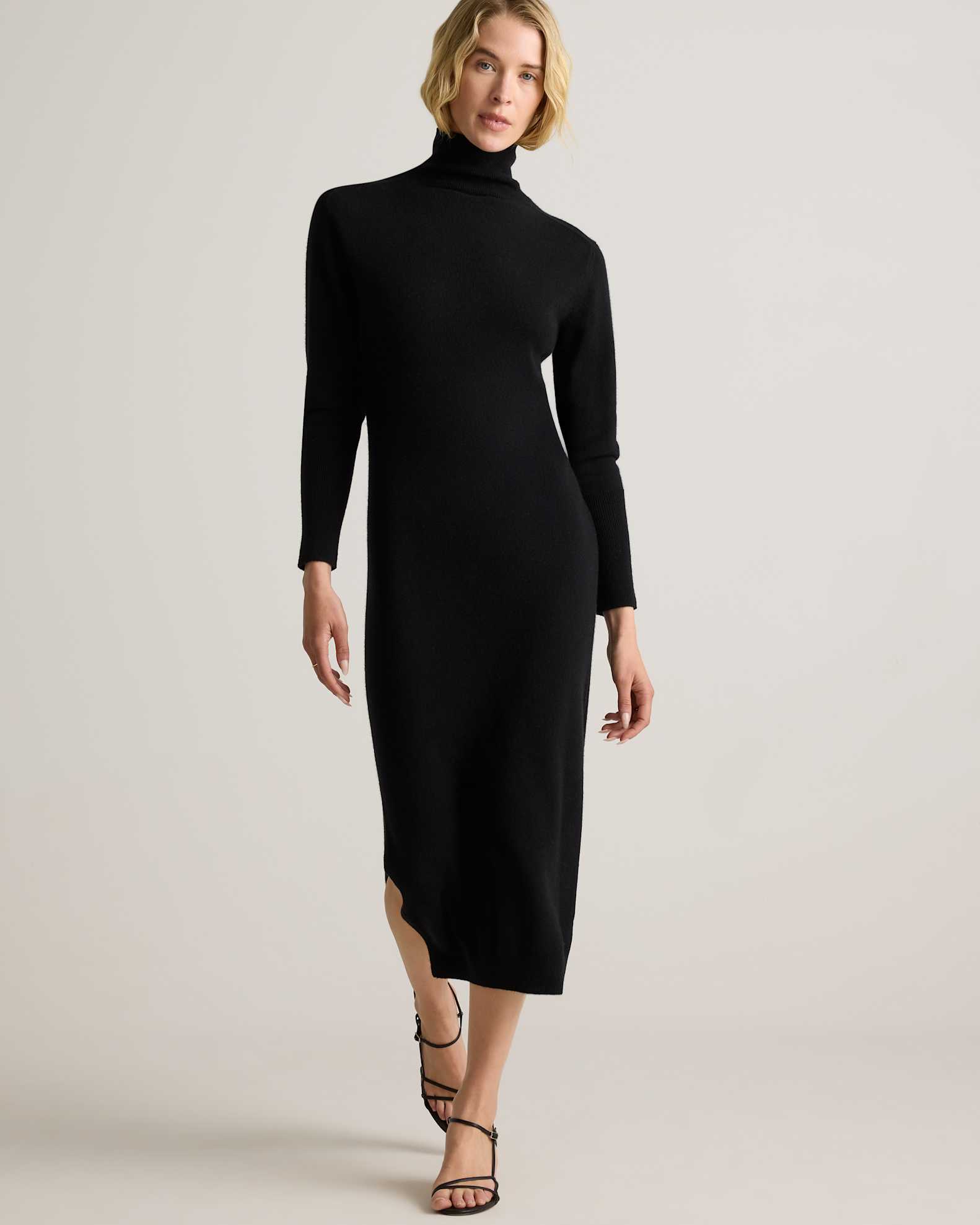Mongolian Cashmere Turtleneck Midi Sweater Dress in Black Mongolian Cashmere Turtleneck Midi Sweater Dress in Black