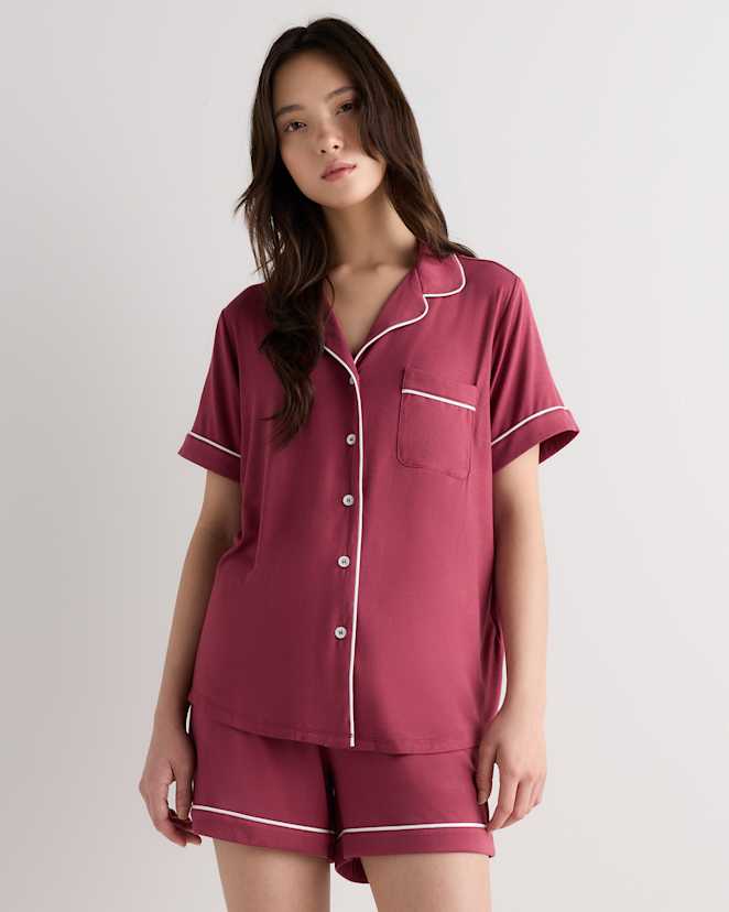 Faded Maroon Bamboo Jersey Short Sleeve Pajama Set
