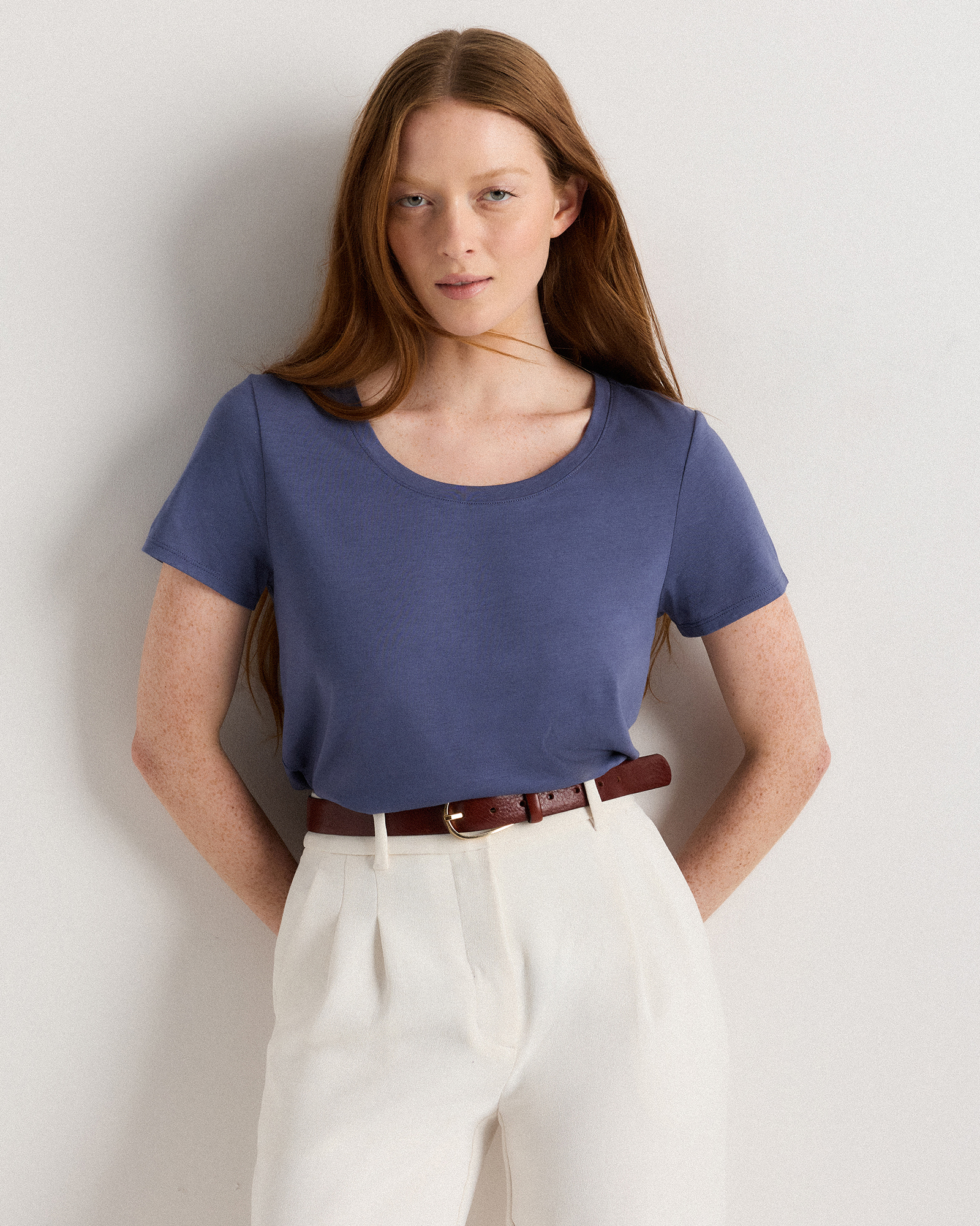 Storm Blue Cotton Modal Scoop Neck Tee
