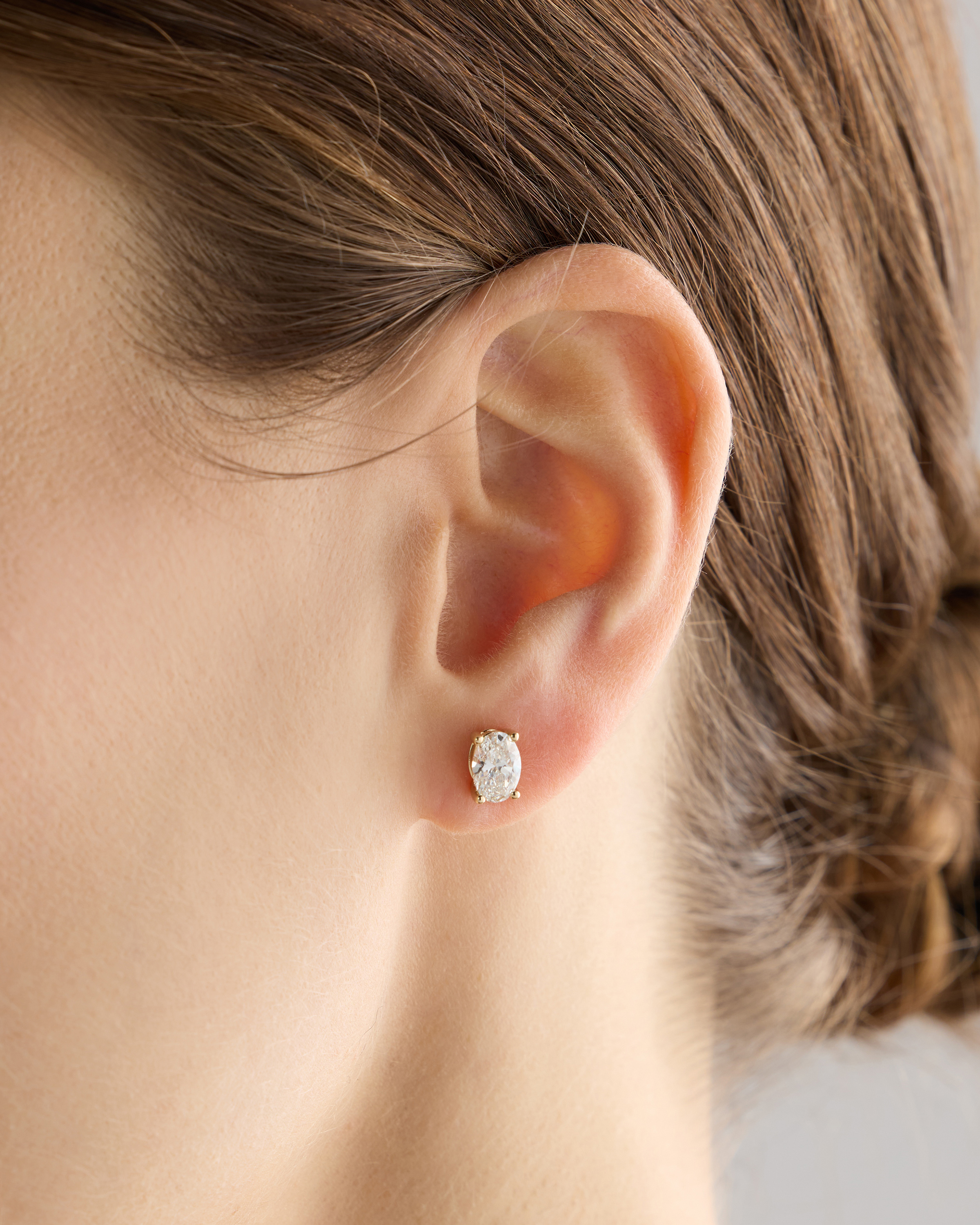 14K Gold Lab Grown Diamond Oval Solitaire Studs - thumbnail 2