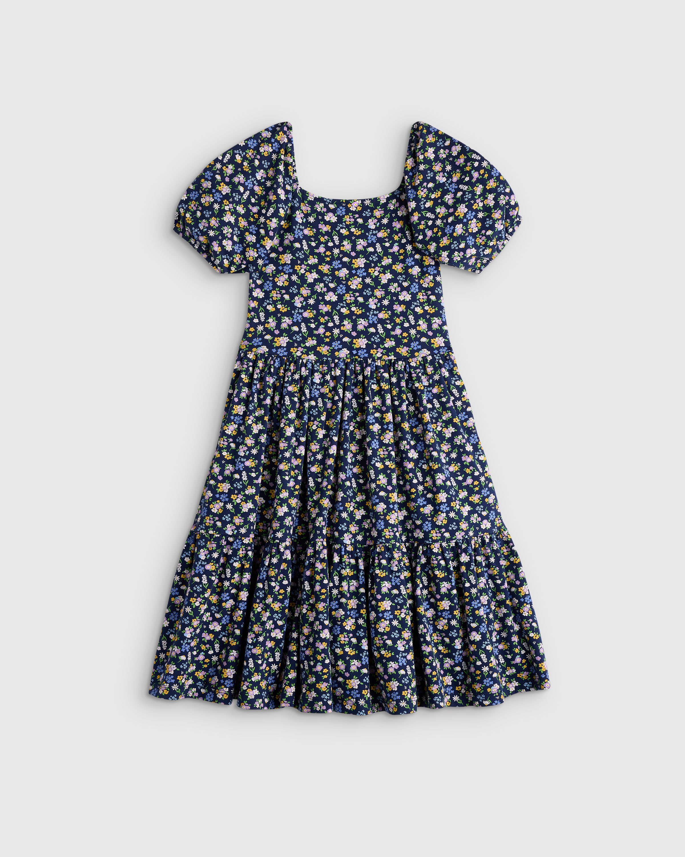 KID Organic Cotton Puff Sleeve Skater Dress in Navy Multifloral