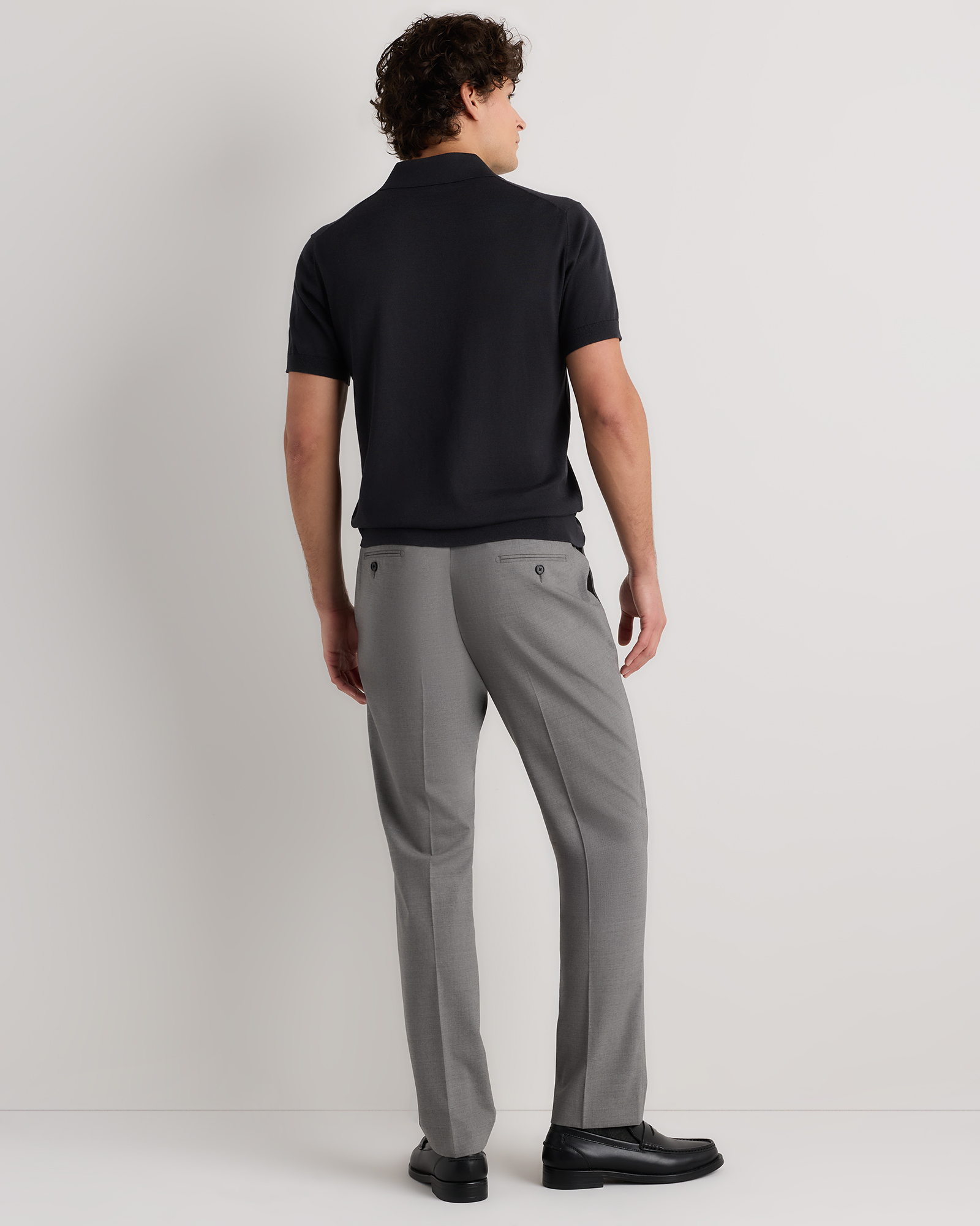 Lightweight Wrinkle-Free Wool Straight Fit Dress Pant in Grey Melange