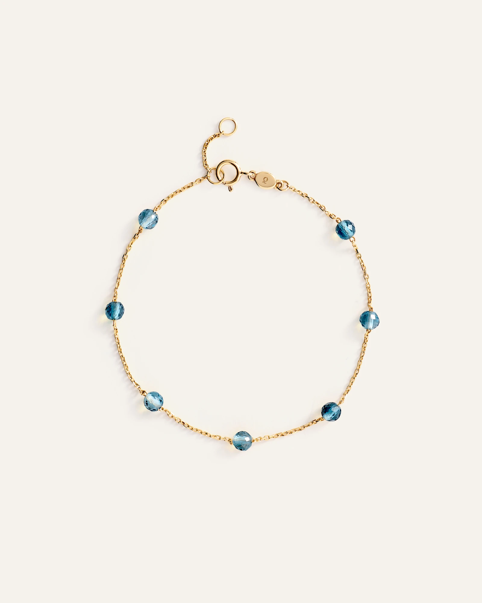 14K Gold Gemstone Station Stackable Bracelet - Swiss Blue Topaz