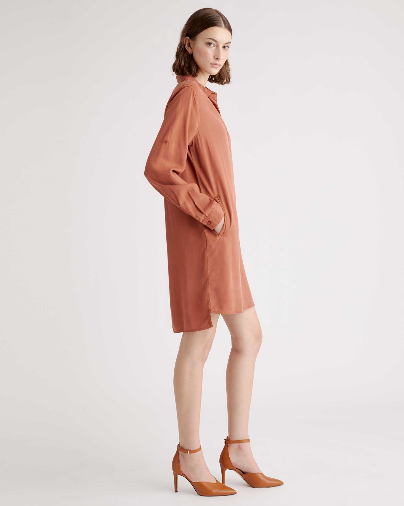 long sleeve tunic dress White/Navy Terry Womens Boho Boho Dresses by Three Birds Nest Vintage Wash Tencel Roll Sleeve