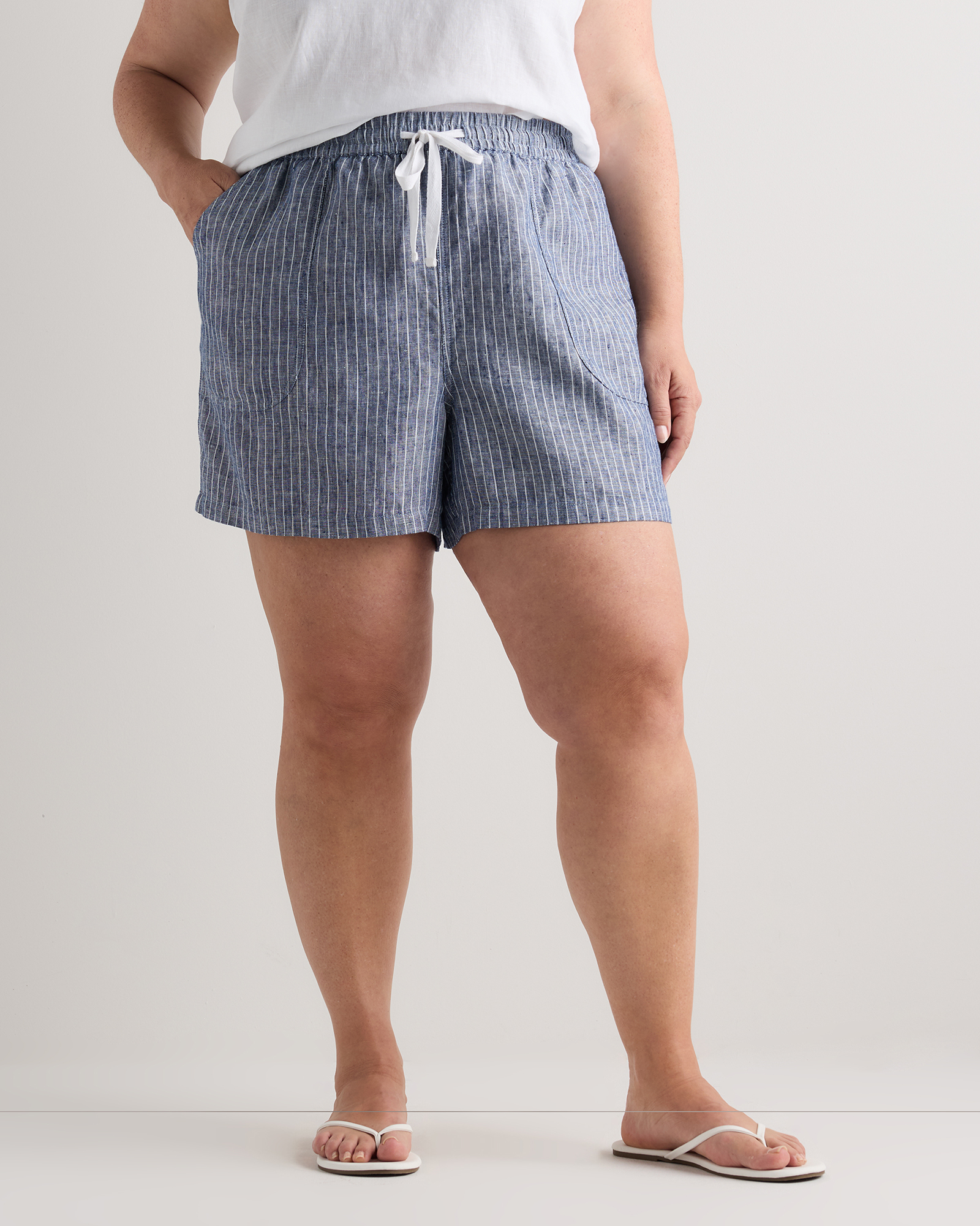 Chambray Stripe 100% European Linen Shorts