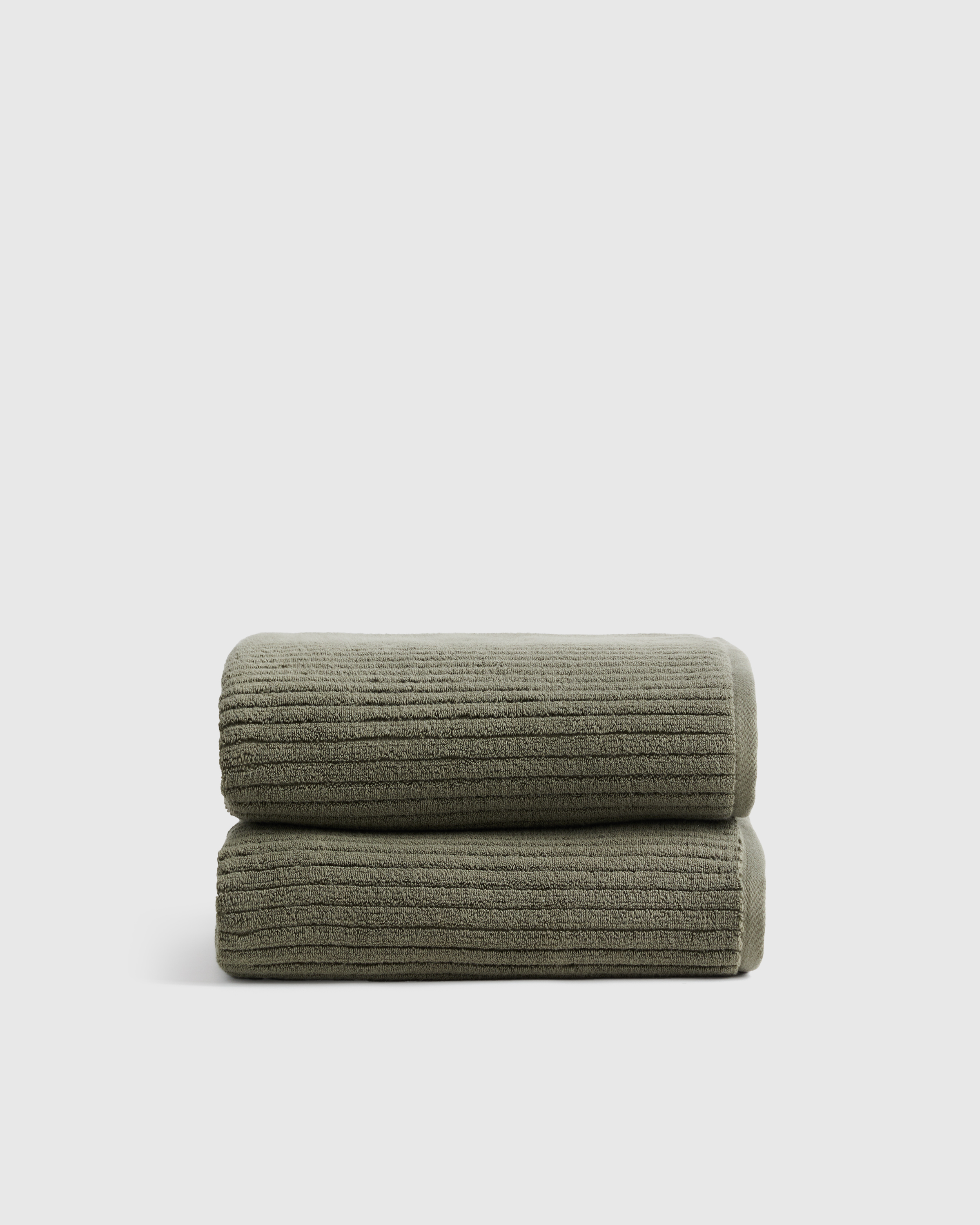 Dusty Olive Ribbed Organic Turkish Cotton Bath Towel (Set of 2)