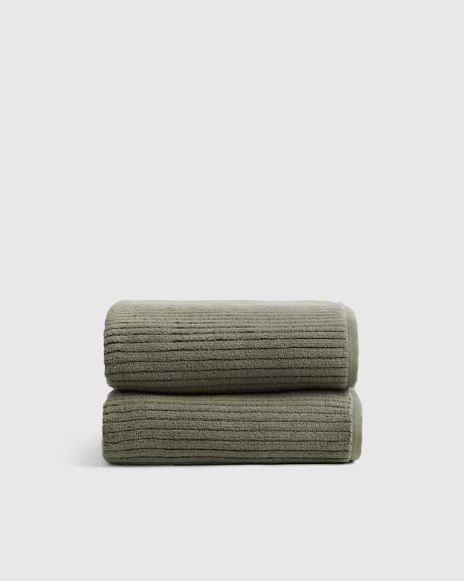Dusty Olive Ribbed Organic Turkish Cotton Bath Towel (Set of 2)