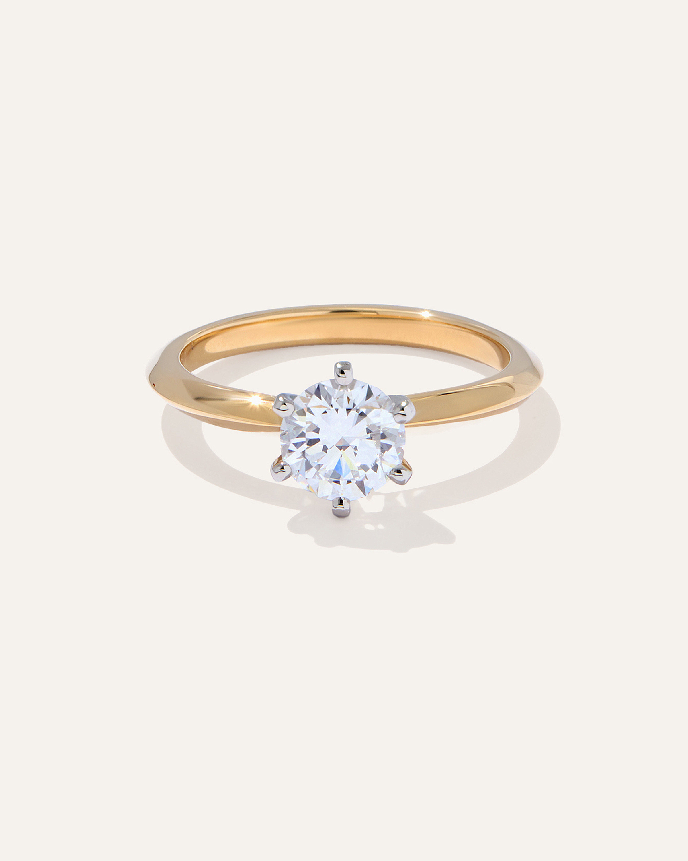 Yellow Gold Lab Grown Diamond Round Six Prong Knife Edge Engagement Ring