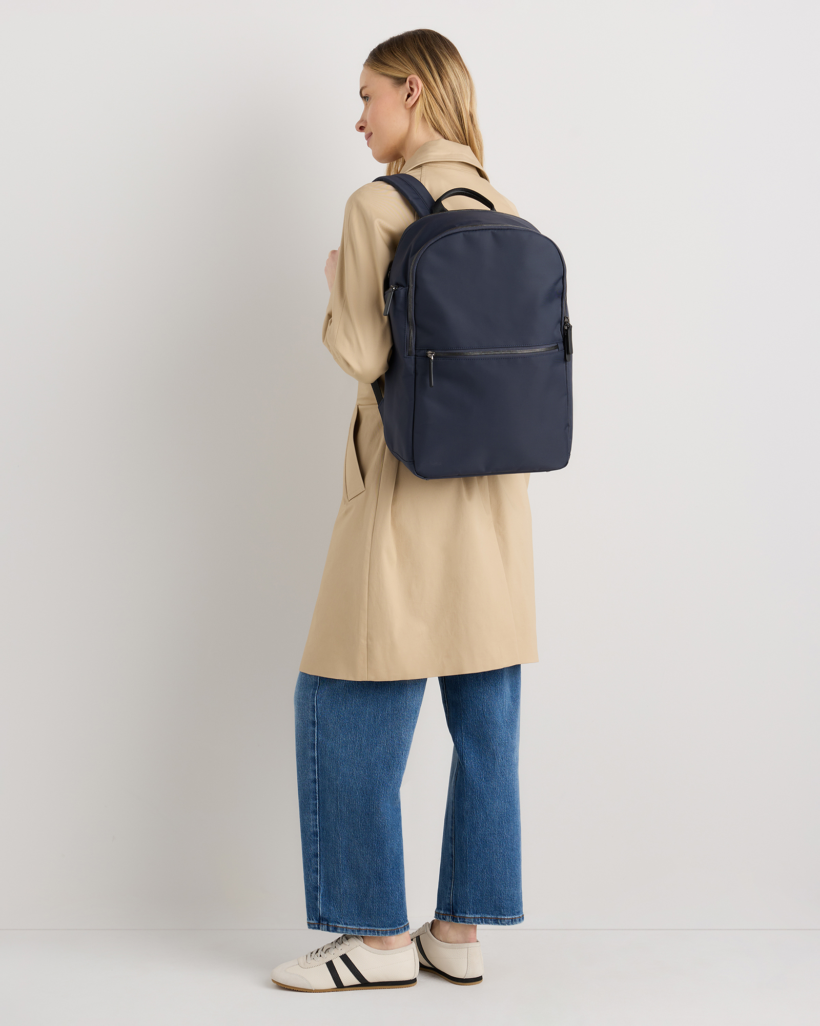 Voyage Nylon Slim Travel Backpack in Navy | Quince Canada