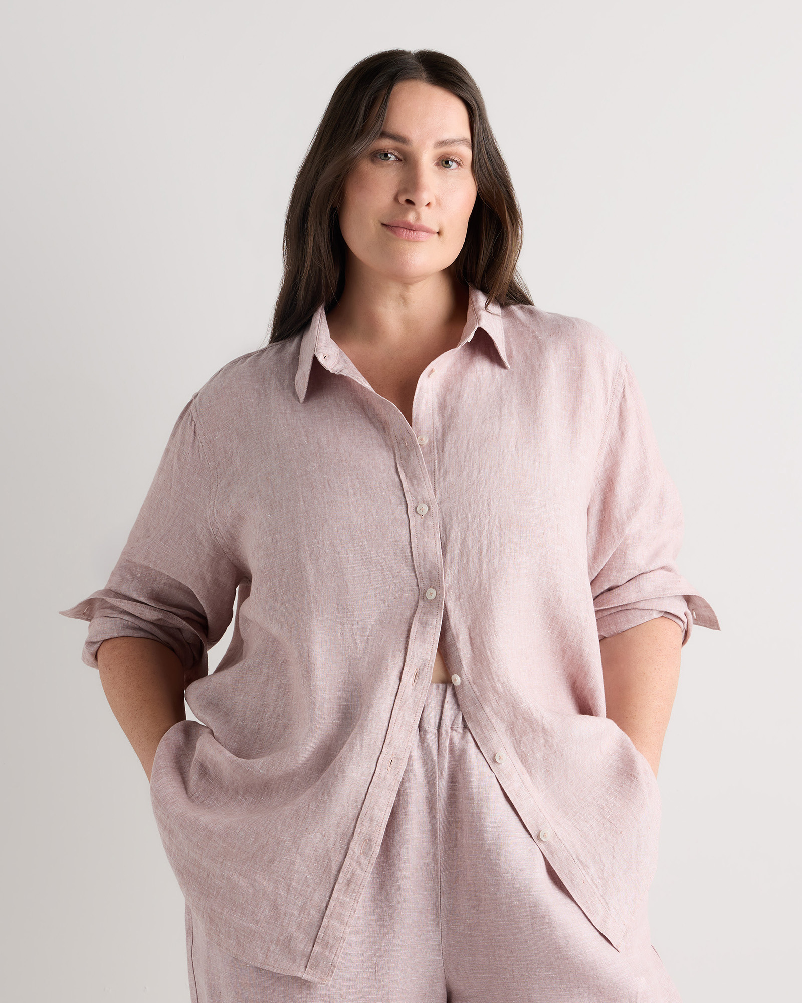 Vintage Pink Chambray 100% European Linen Long Sleeve Shirt