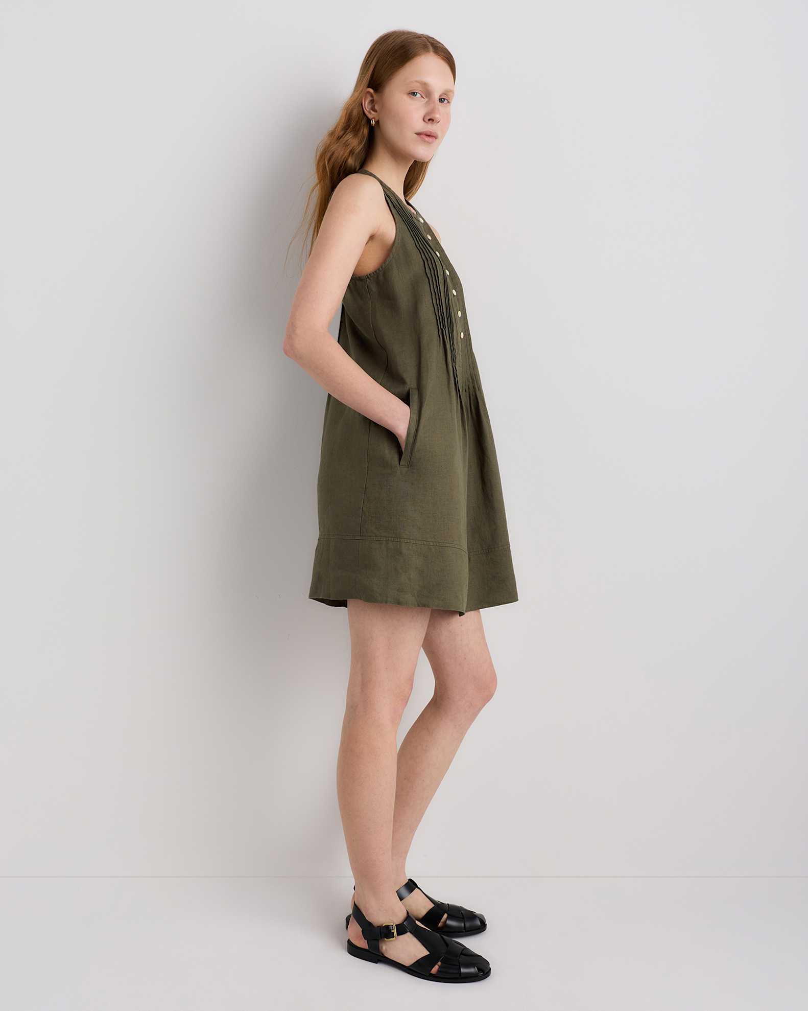 Women's 100% European Linen Sleeveless Swing Dress in Bayberry Olive, Size XL by Quince Women's 100% European Linen Sleeveless Swing Dress in Bayberry Olive, Size XL by Quince