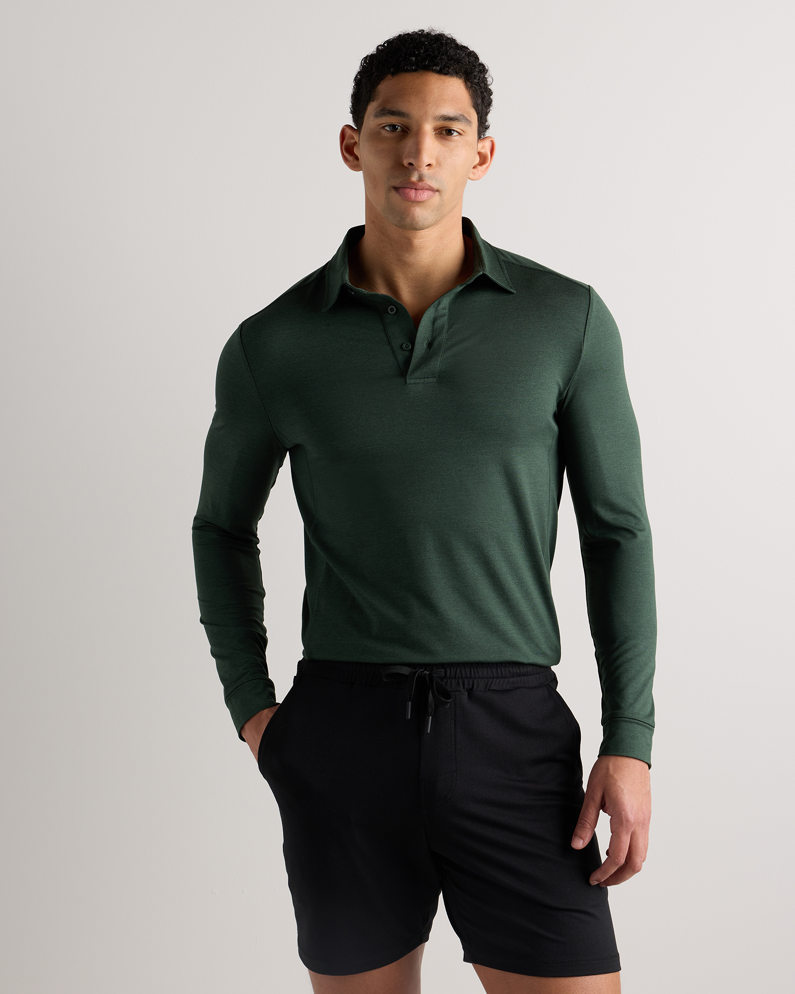 Olive Flowknit Breeze Performance Long Sleeve Polo