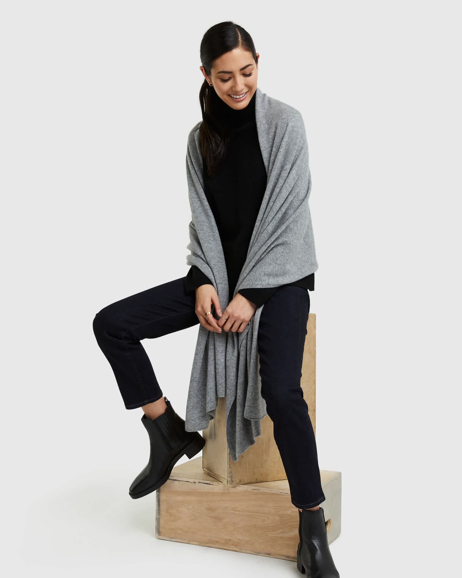 Heather Grey Mongolian Cashmere Wrap