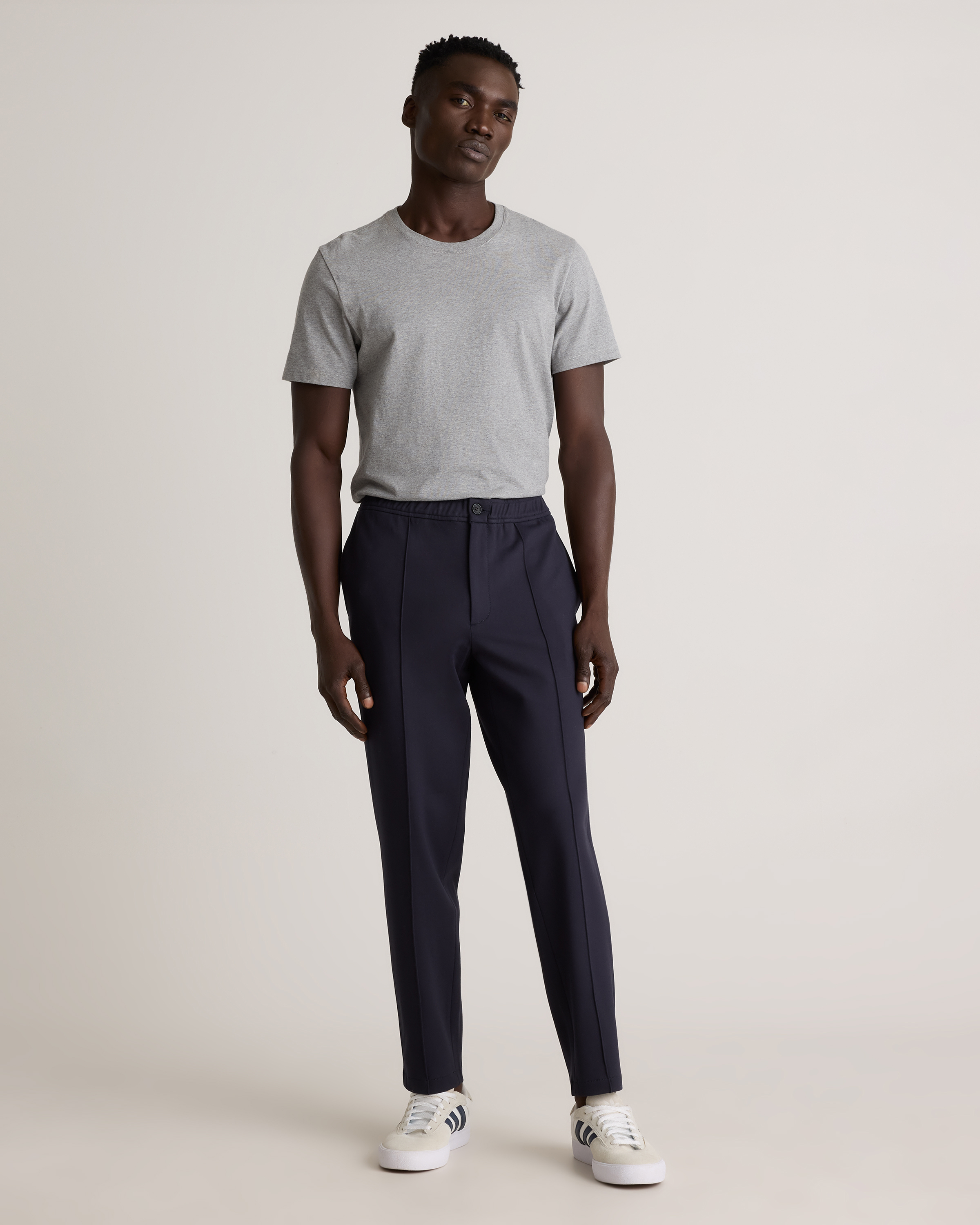 Stretch Knit Pintuck Trouser in Navy