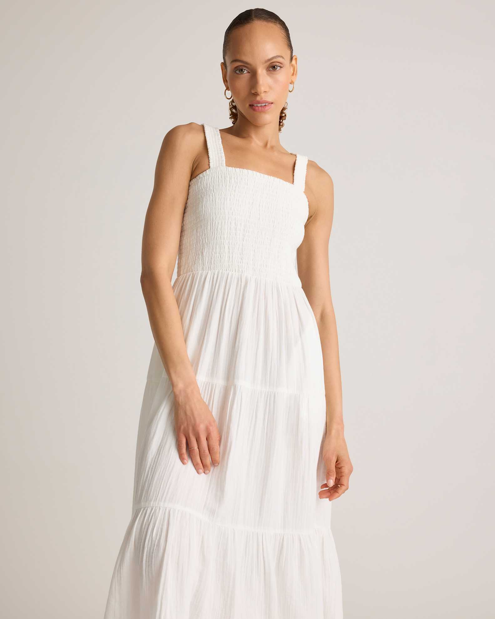 Women's Gauze Smocked Sleeveless Maxi Dress in White, Size XL, Organic Cotton by Quince Women's Gauze Smocked Sleeveless Maxi Dress in White, Size XL, Organic Cotton by Quince