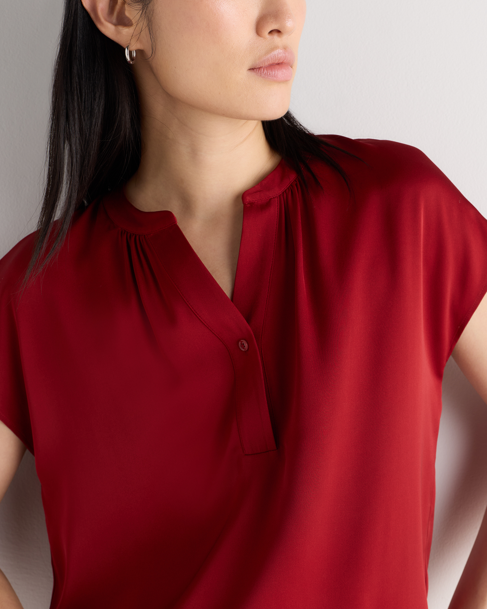 Women's Washable Stretch Silk Dolman Sleeve Blouse