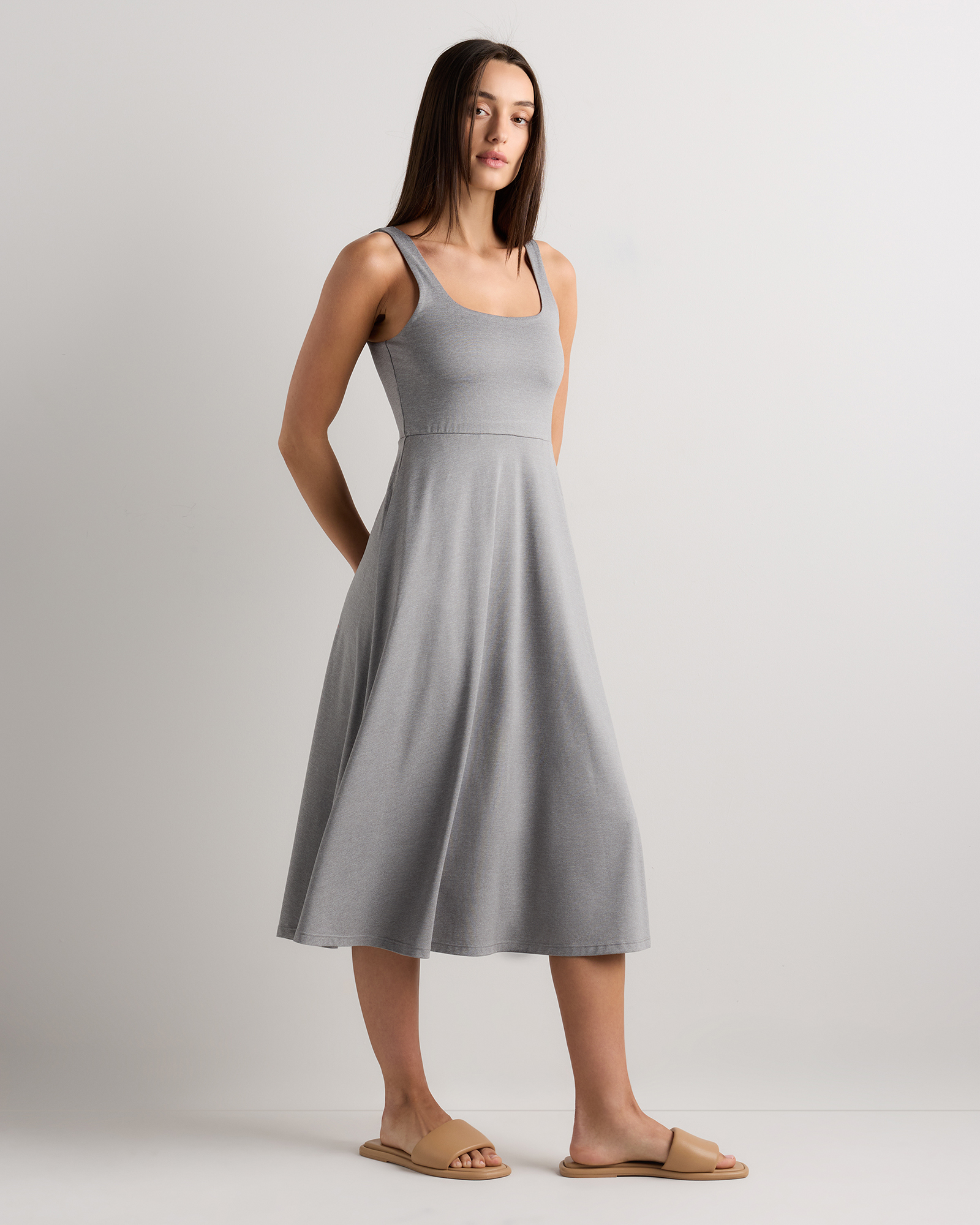 Women's Flowknit Breeze Fit & Flare Dress in Heather Grey, Size Large, 100% Polyester by Quince