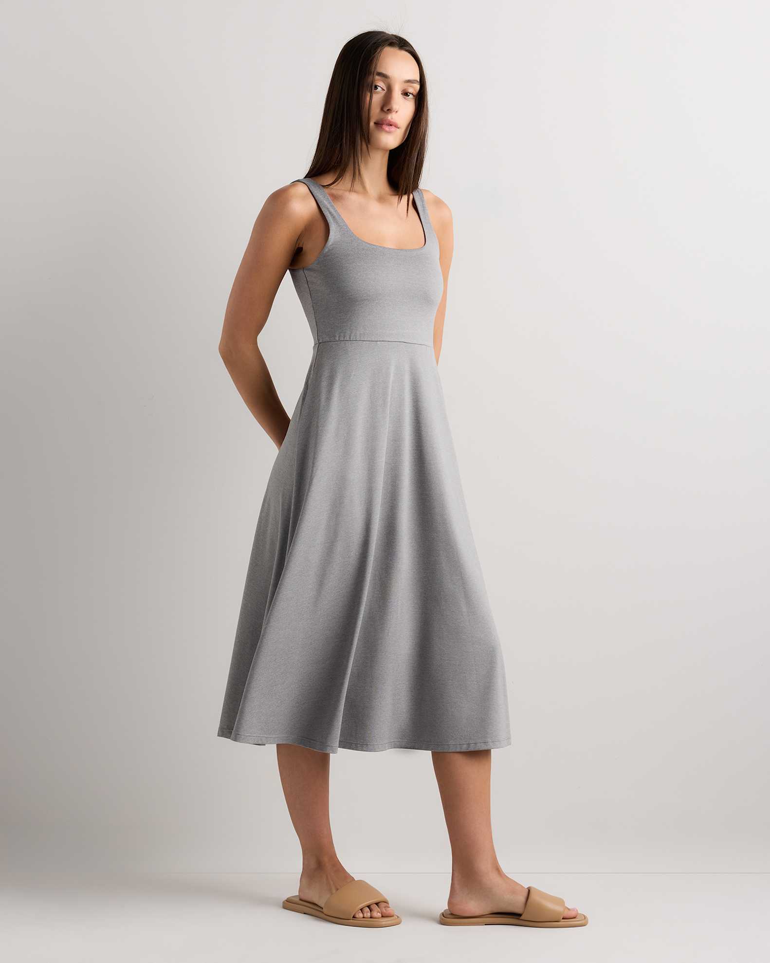 Women's Flowknit Breeze Fit & Flare Dress in Heather Grey, Size Large, 100% Polyester by Quince Women's Flowknit Breeze Fit & Flare Dress in Heather Grey, Size Large, 100% Polyester by Quince