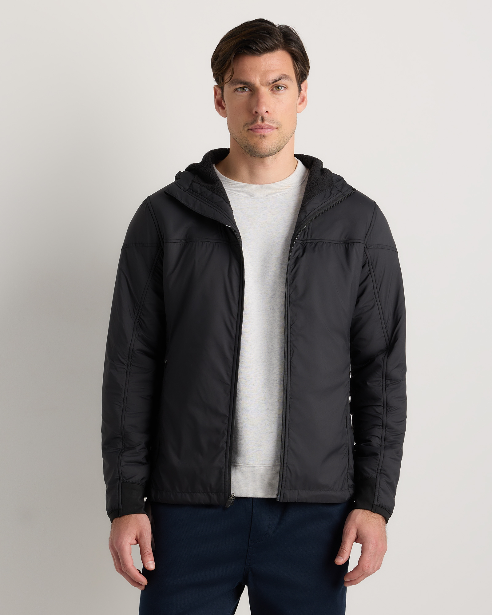 Rich Black Weatherproof Fleece-Lined Hooded Jacket