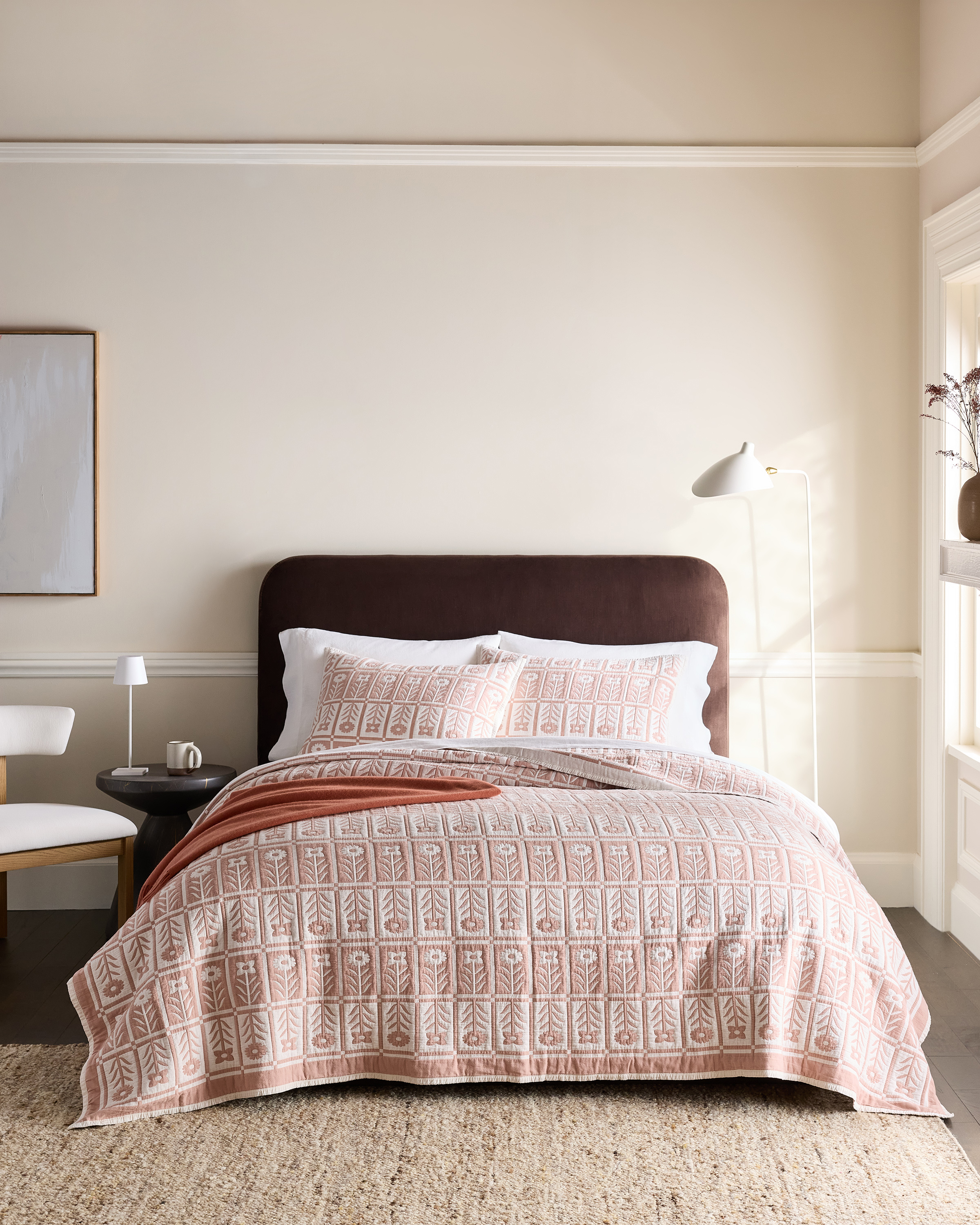 Rose Organic Cotton Jacquard Floral Coverlet Set
