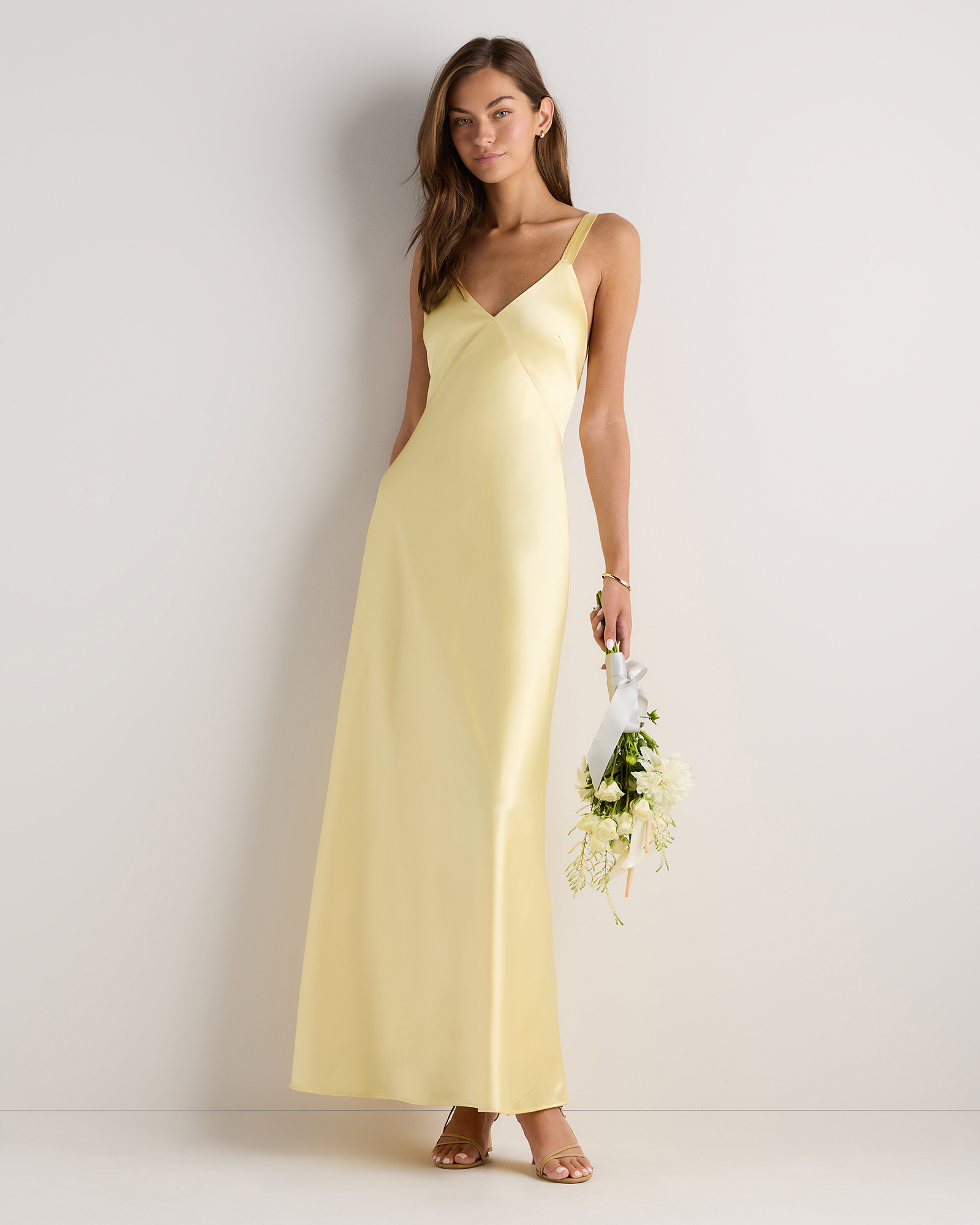 Pastel Yellow Bianca Stretch Satin Dress