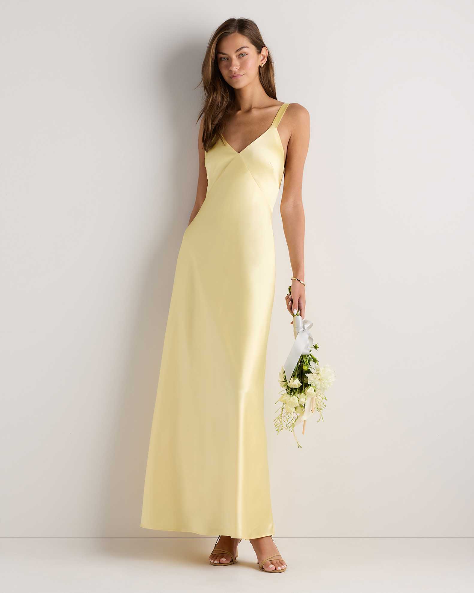 pastel yellow silk dress Aaliyah Satin Dress
