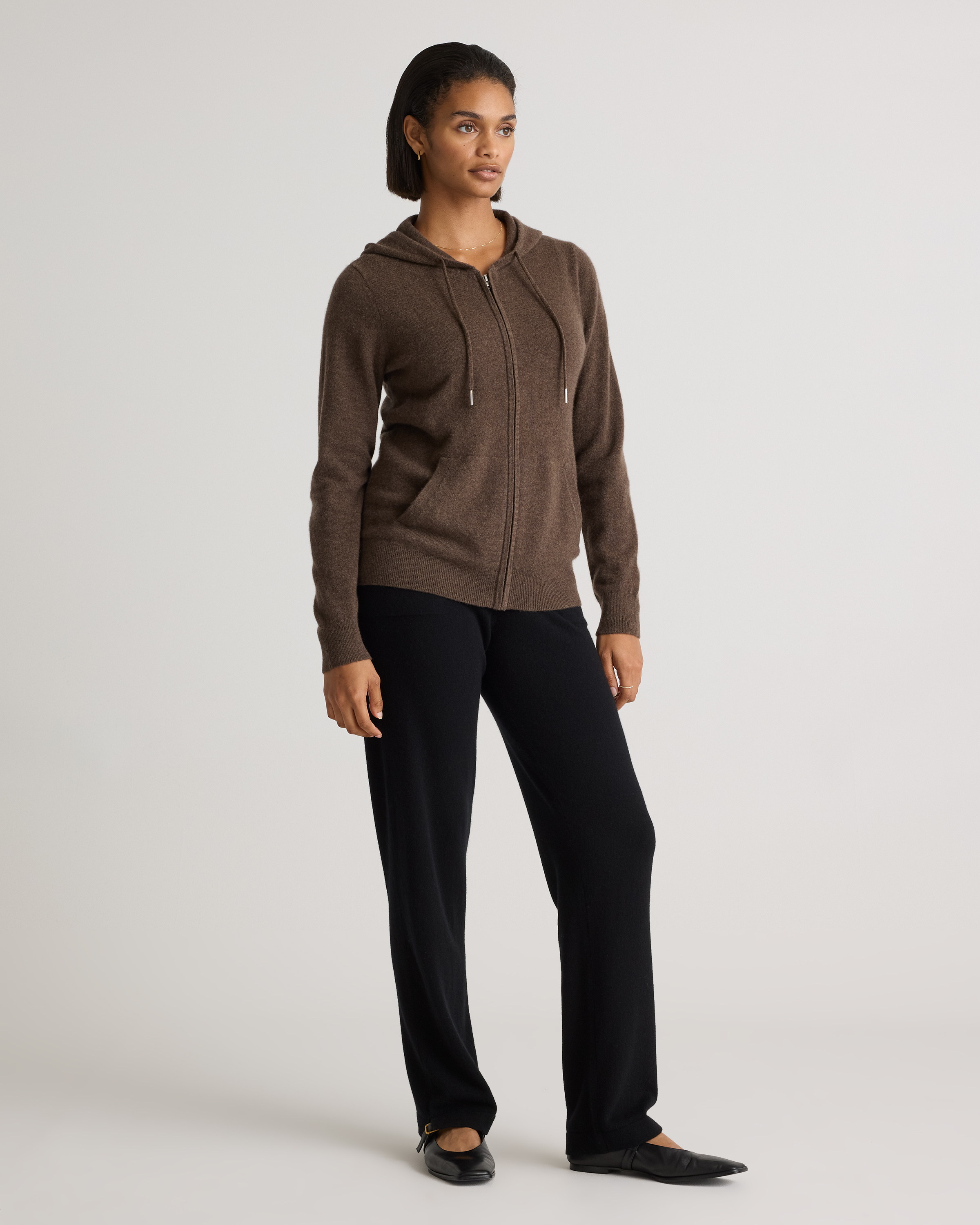 Cashmere Zip Hoodie in Brown