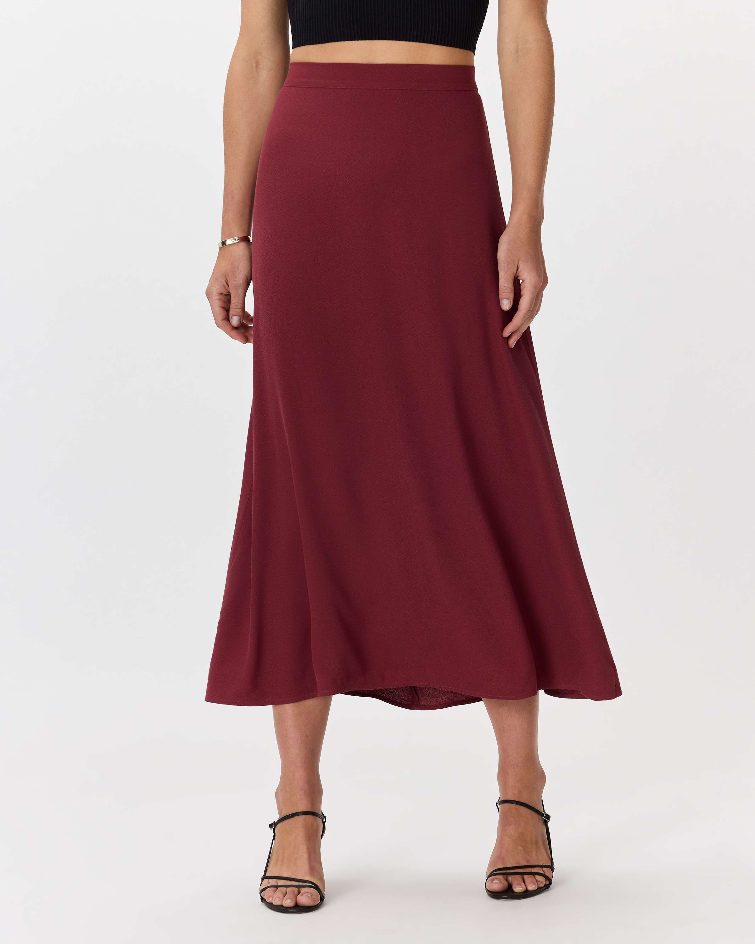 Lightweight Crepe Slip Skirt in Maroon