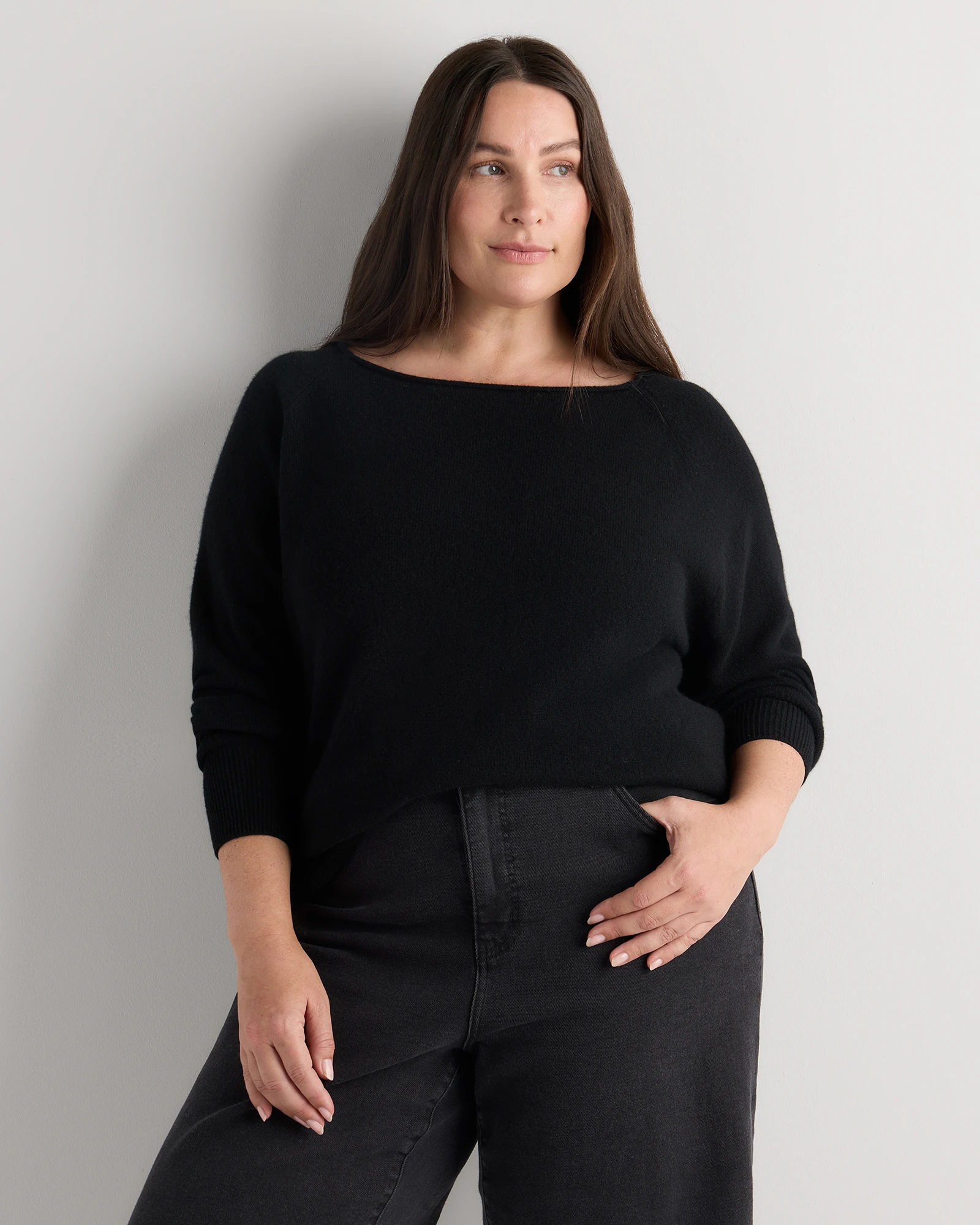 Mongolian Cashmere Boatneck Sweater - Plus Size