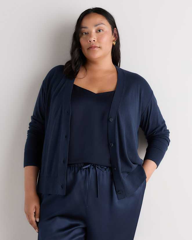 Atlas Navy Lightweight Cotton Cashmere Cardigan