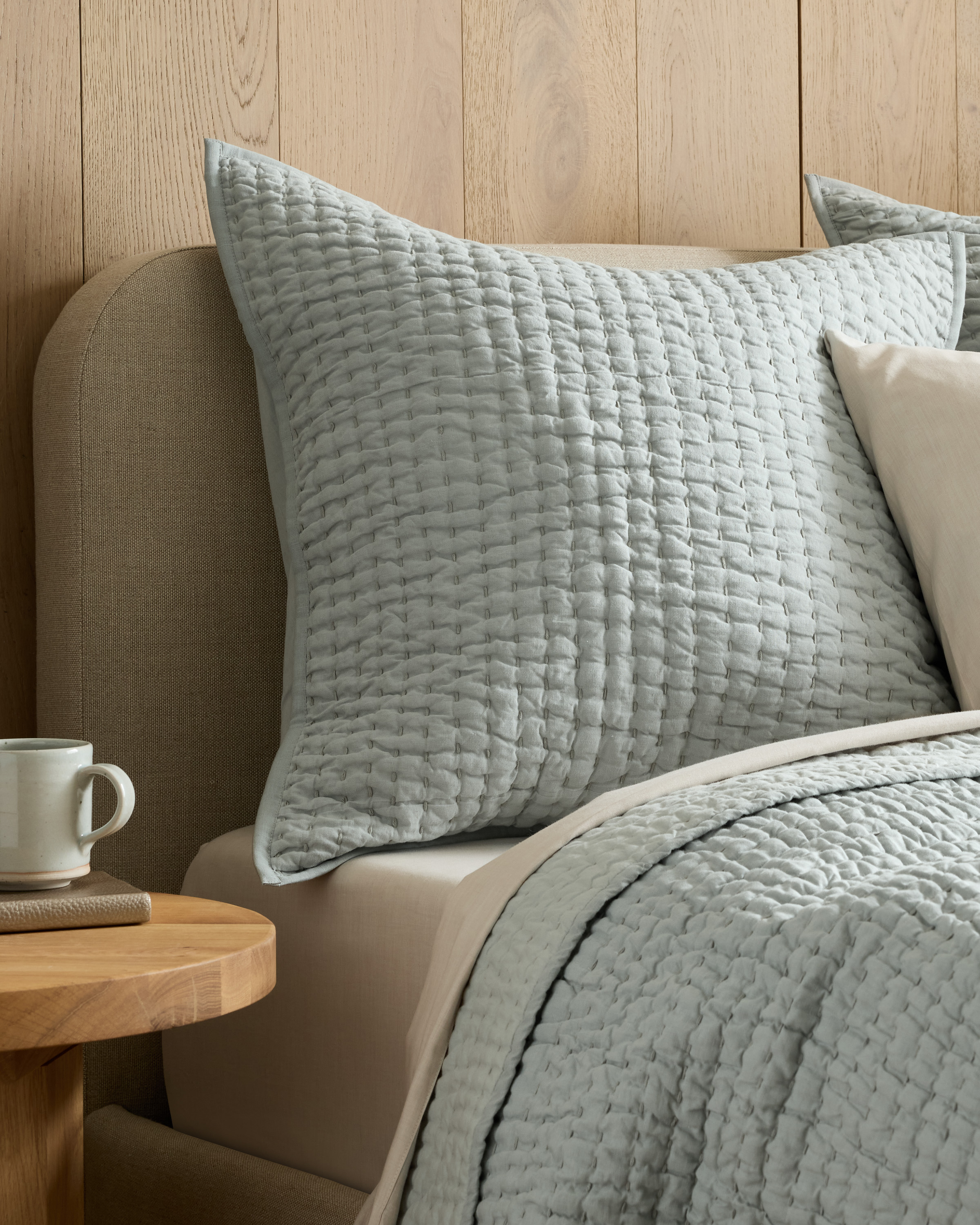 Mist European Linen Cotton Stitch Quilted Euro Sham