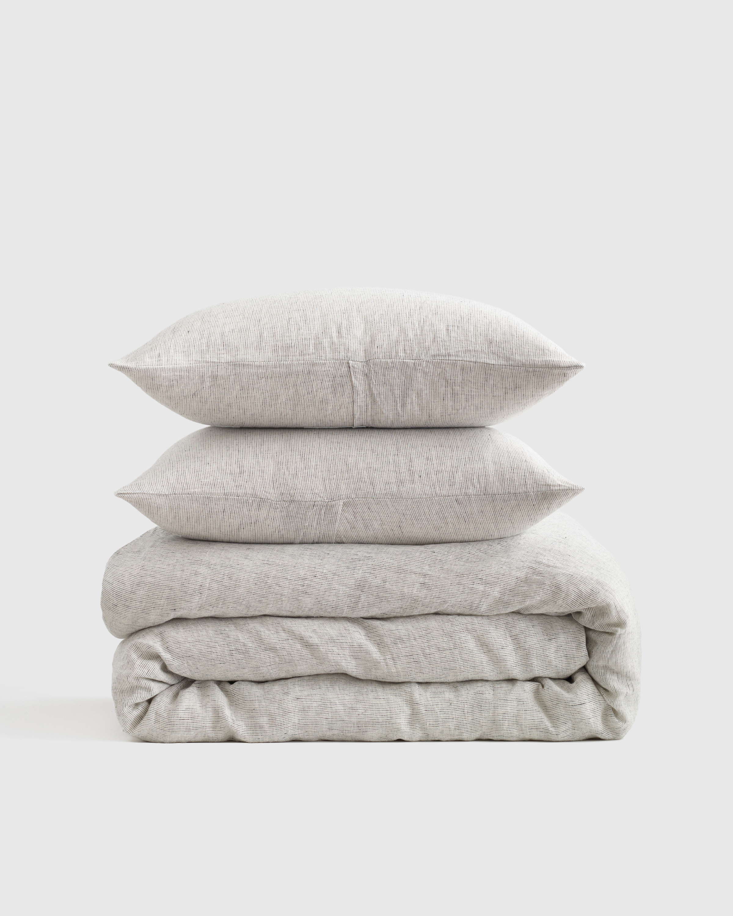 European Linen Duvet Cover Set - King/Cal KingSize Chart, Grey/White Mini Pinstripe