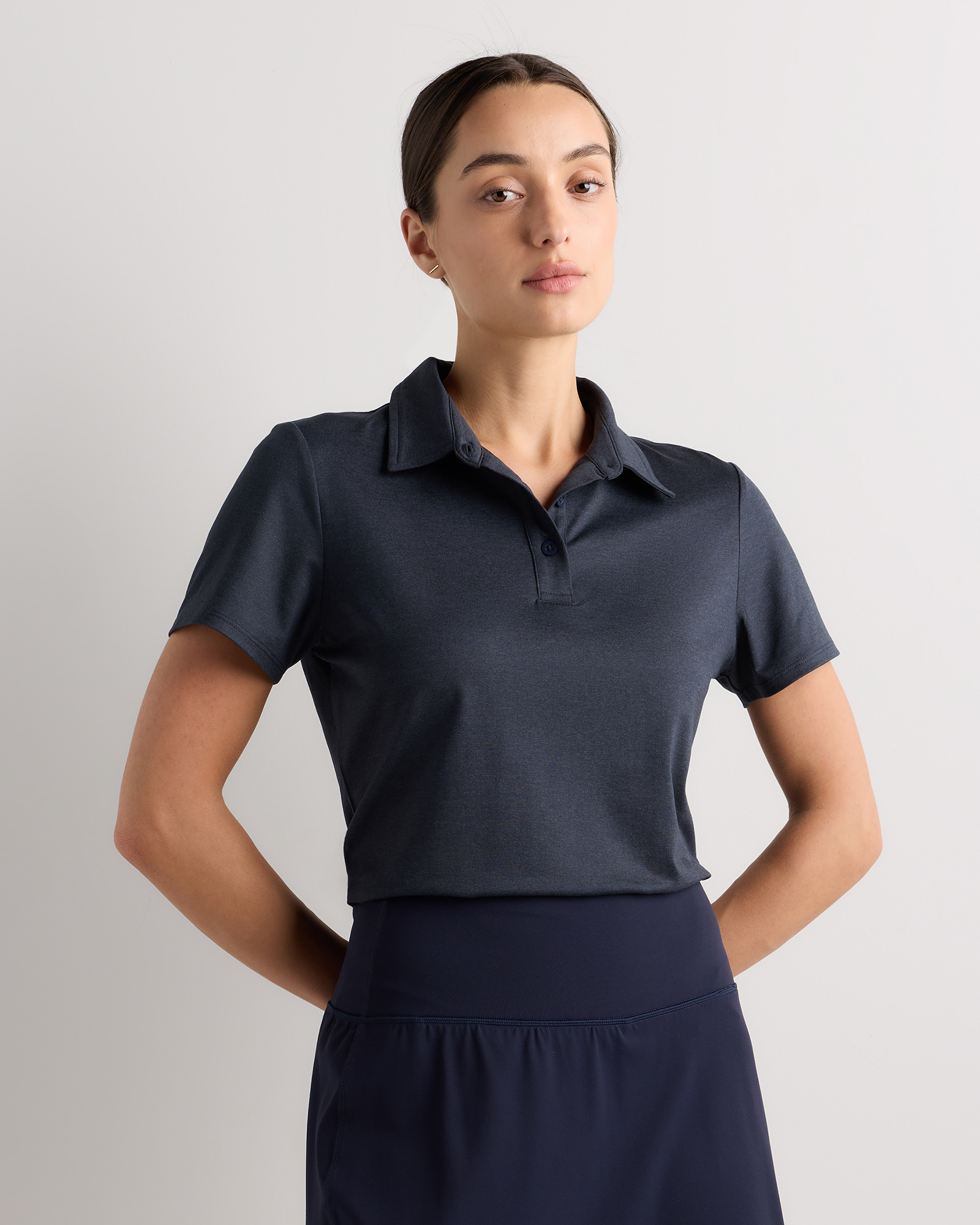Heather Deep Navy Flowknit Breeze Short Sleeve Polo