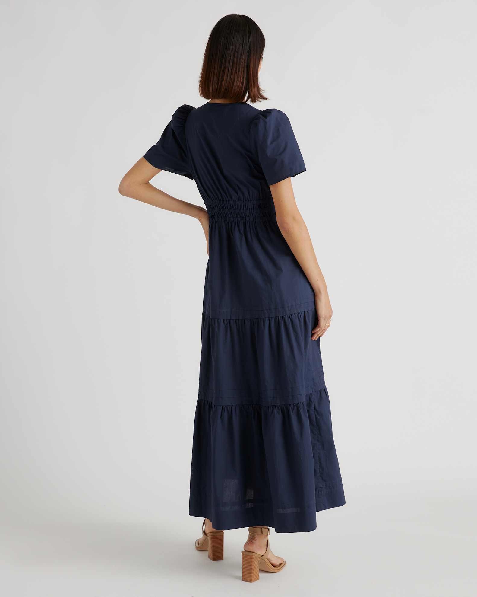 Women's Poplin Maternity Tiered Maxi Dress in Navy, Size XL, Organic Cotton by Quince Women's Poplin Maternity Tiered Maxi Dress in Navy, Size XL, Organic Cotton by Quince