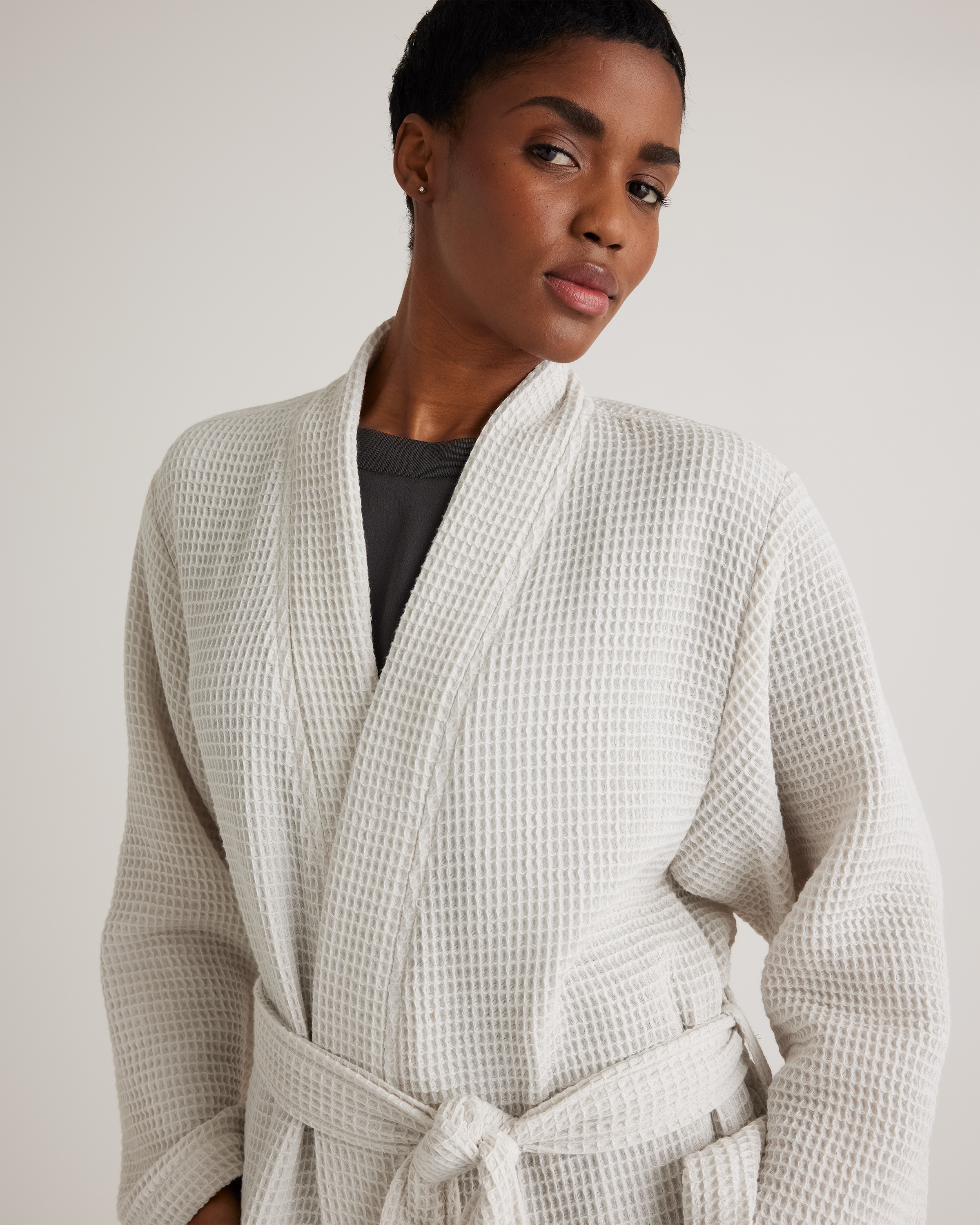 Organic Turkish Waffle Robe - Silver, M