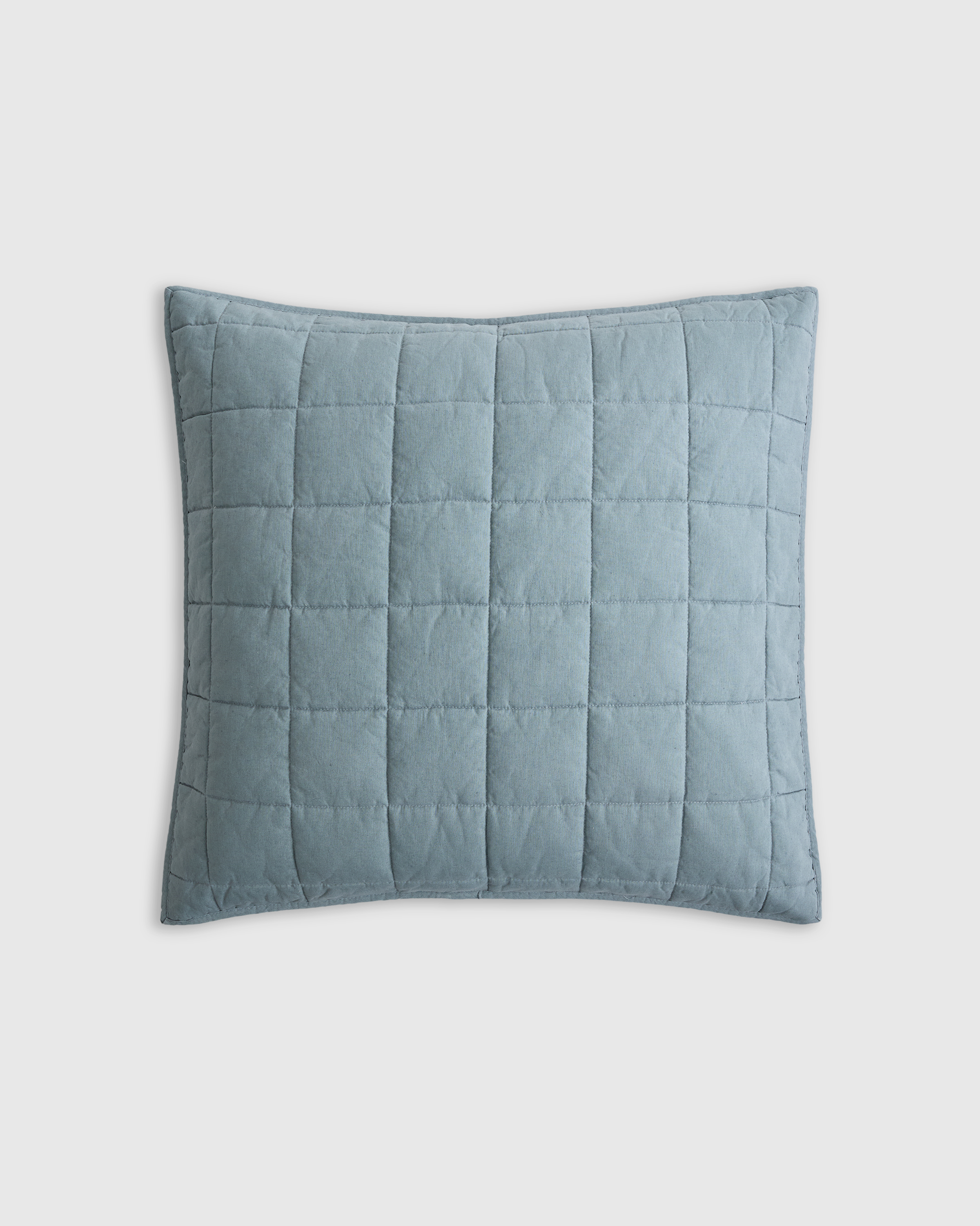 Dusty Blue European Linen Box Quilted Euro Sham