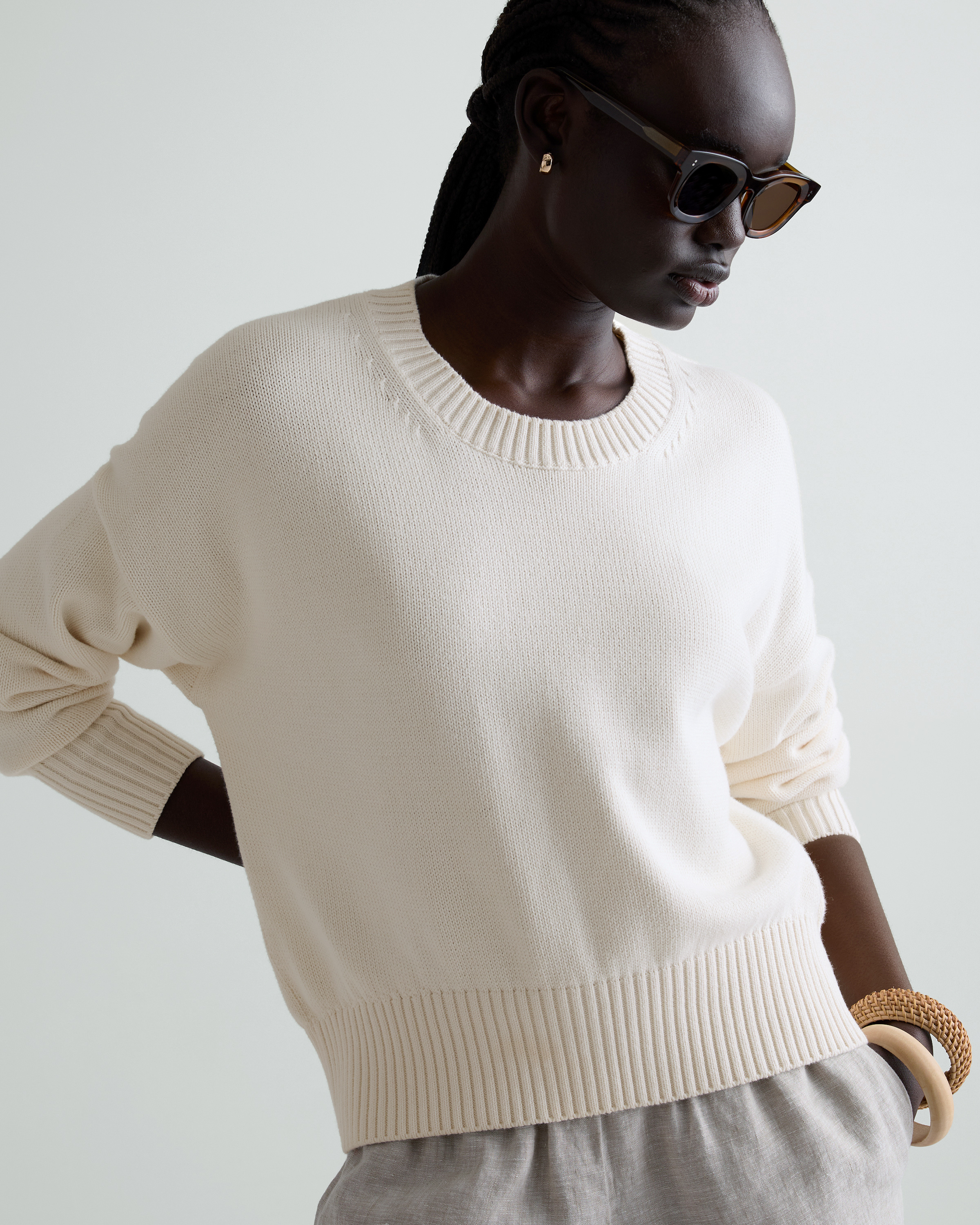 【送料&関税込】Maison KitsunAC Ivory Cotton Blend Sweater 100% Organic Cotton Boyfriend Crew Sweater in Ivory
