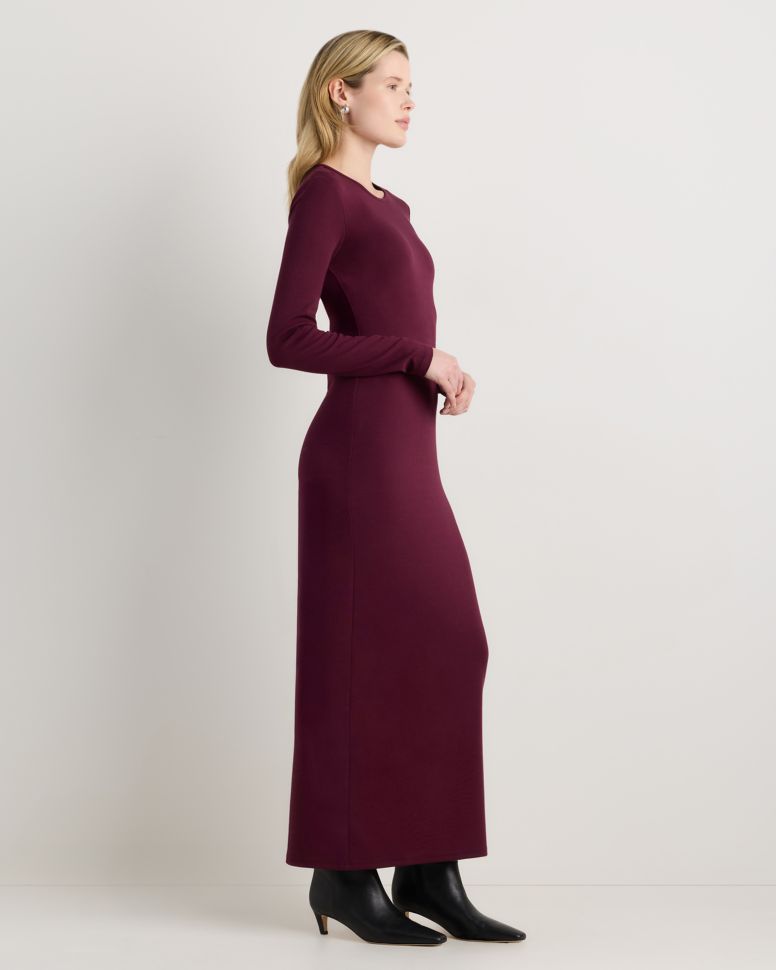 ankle length knit dresses with long sleeves Tencel Modal Sleeve Maxi Dress in texture