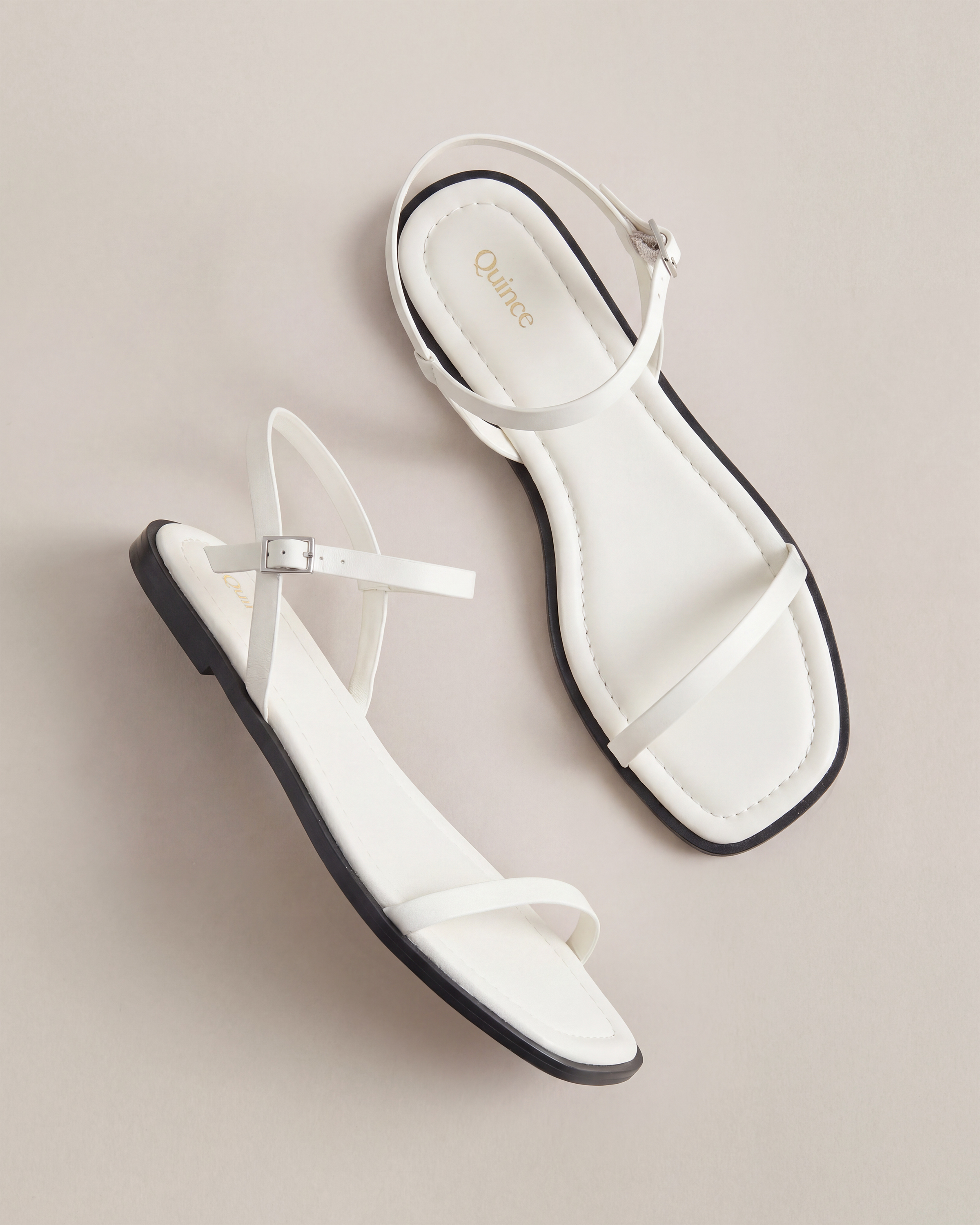 Bone Italian Leather Ankle Strap Flat Sandal