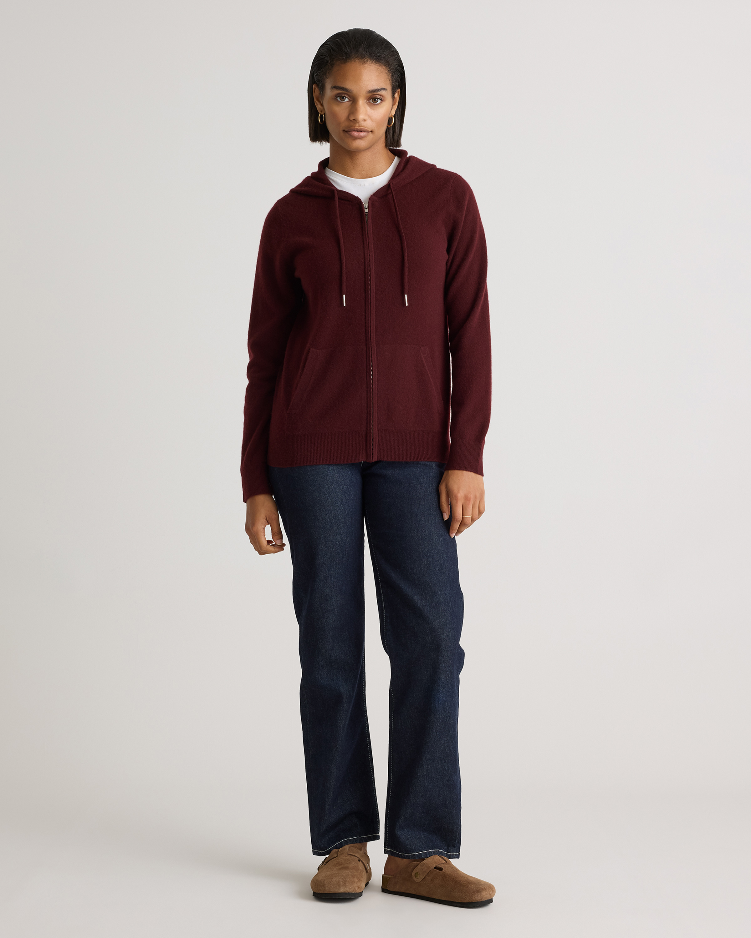 Cashmere Zip Hoodie in Rich Burgundy