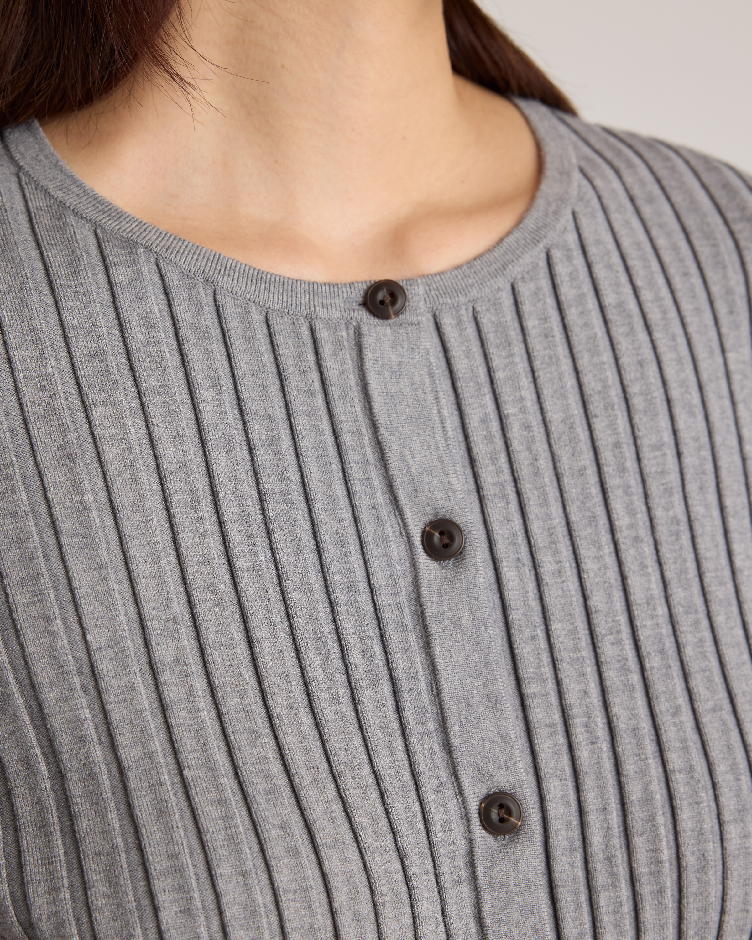Eco-Knit Cropped Rib Cardigan in Heather Grey