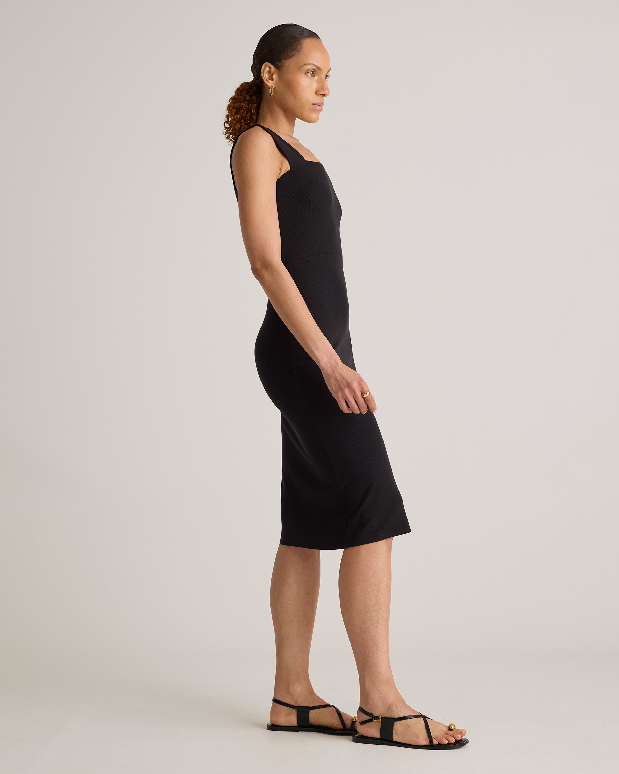 Tencel Rib Knit Sleeveless Square Neck Midi Dress