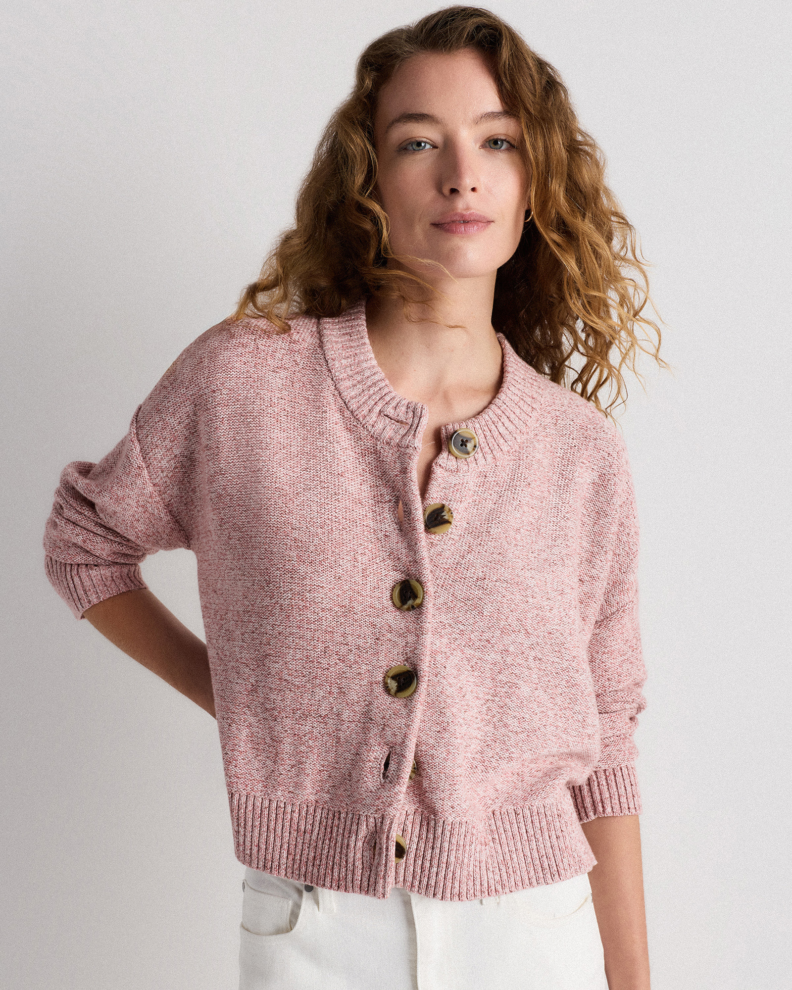 Marled Rose Pink 100% Organic Cotton Cropped Cardigan
