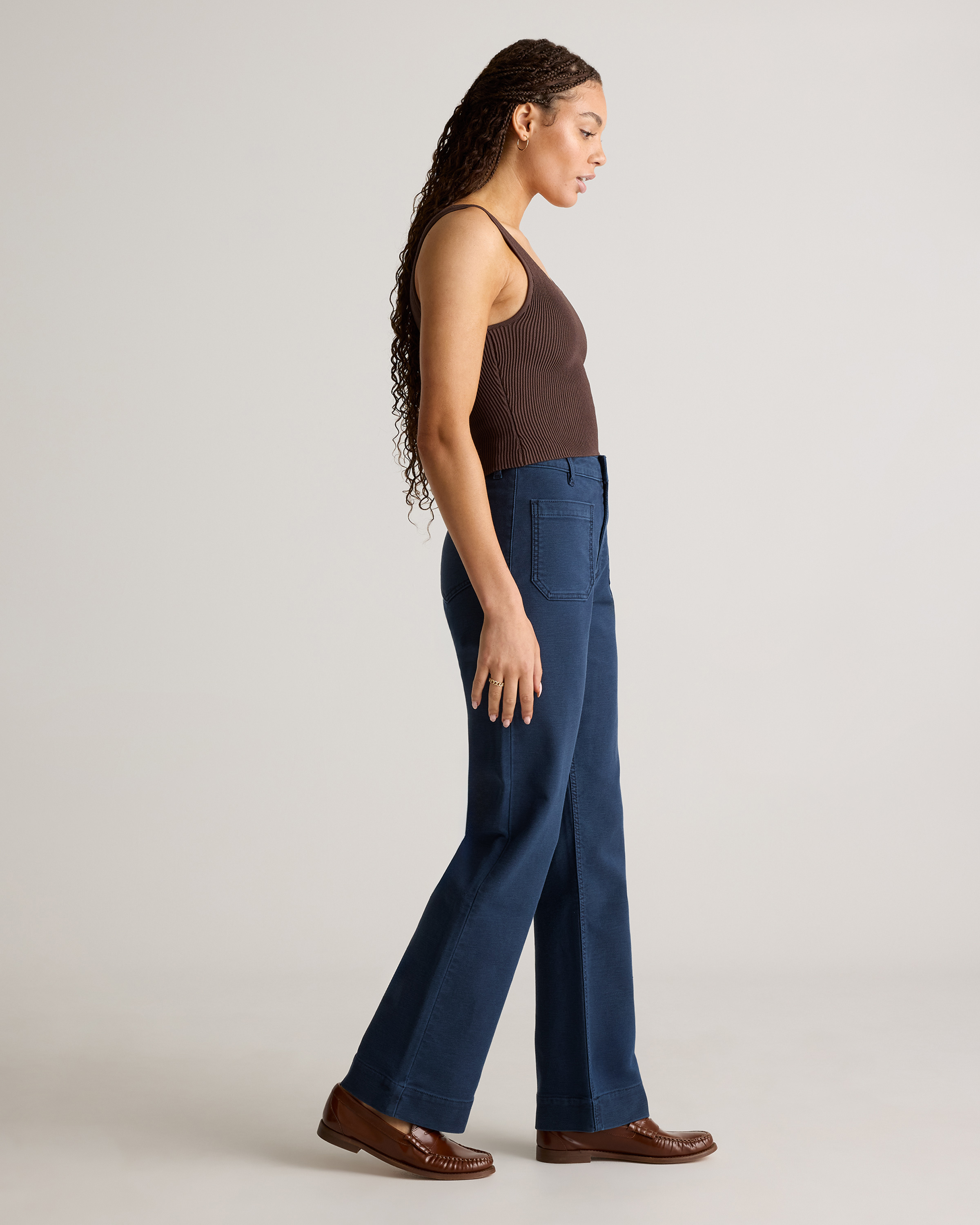 French Terry Wide Leg Pants in Deep Navy
